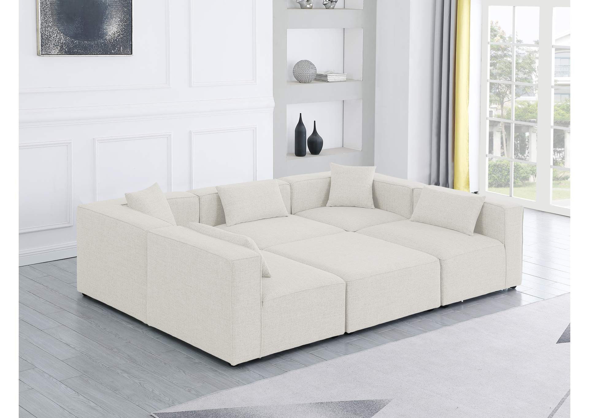 Cube Cream Durable Linen Textured Modular Sectional