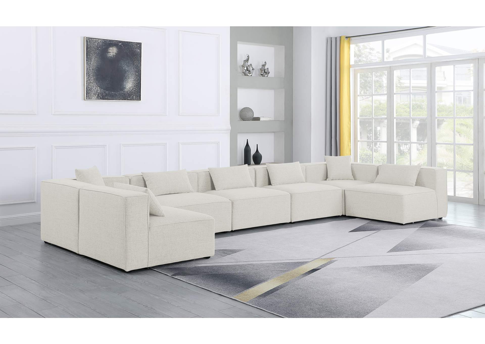 Cube Cream Durable Linen Textured Modular Sectional