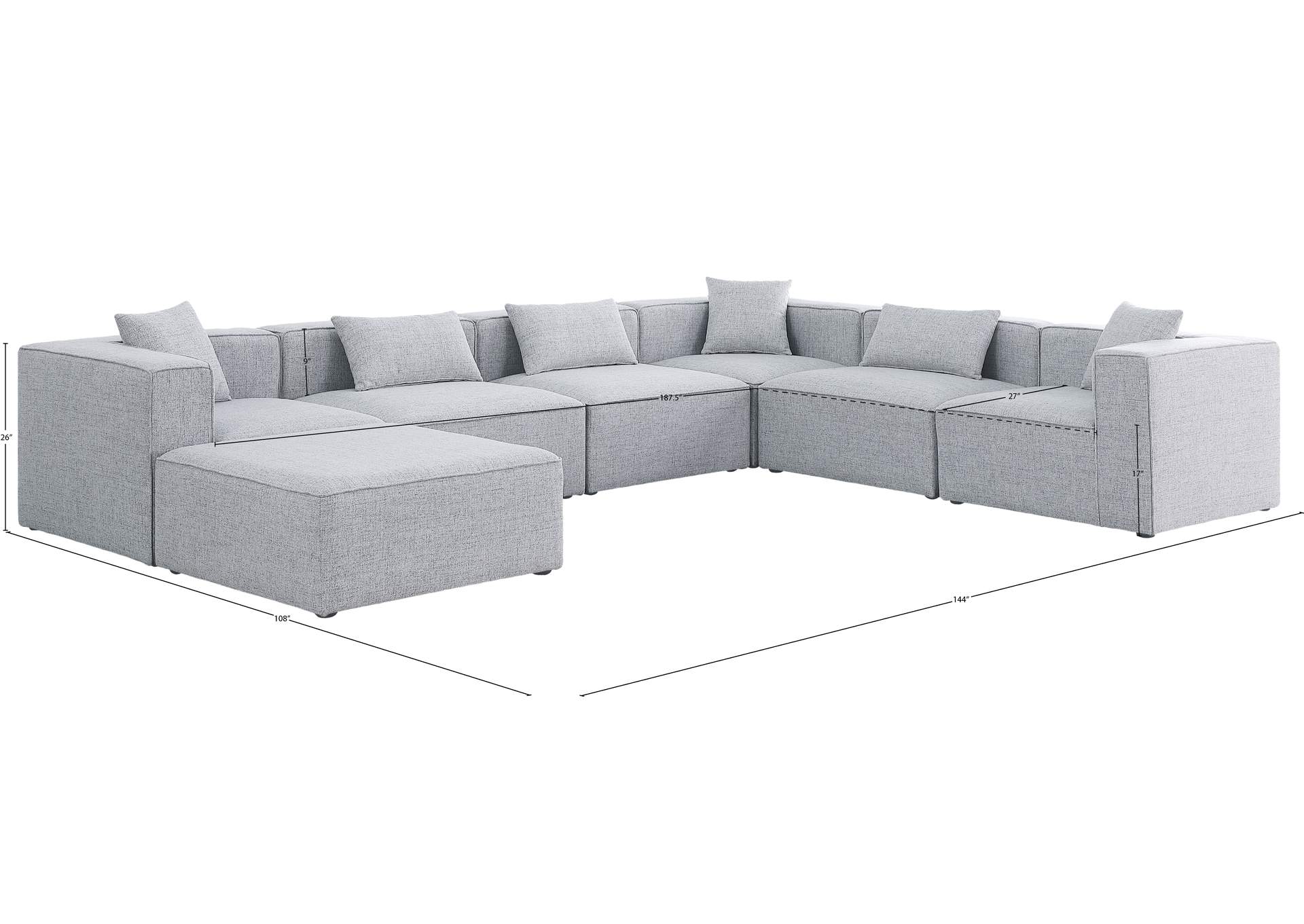 Cube Grey Durable Linen Textured Modular Sectional