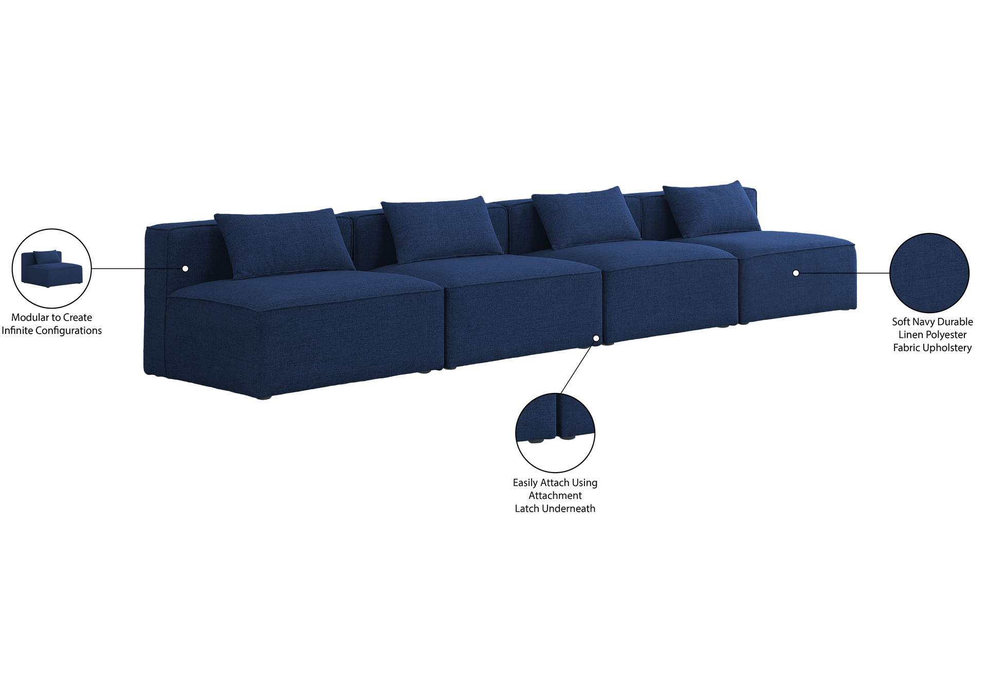 Cube Navy Durable Linen Textured Modular Sofa
