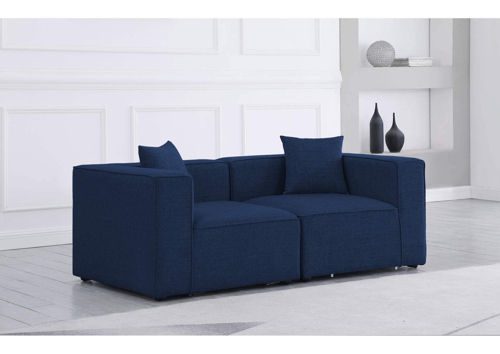 Cube Navy Durable Linen Textured Modular Sofa
