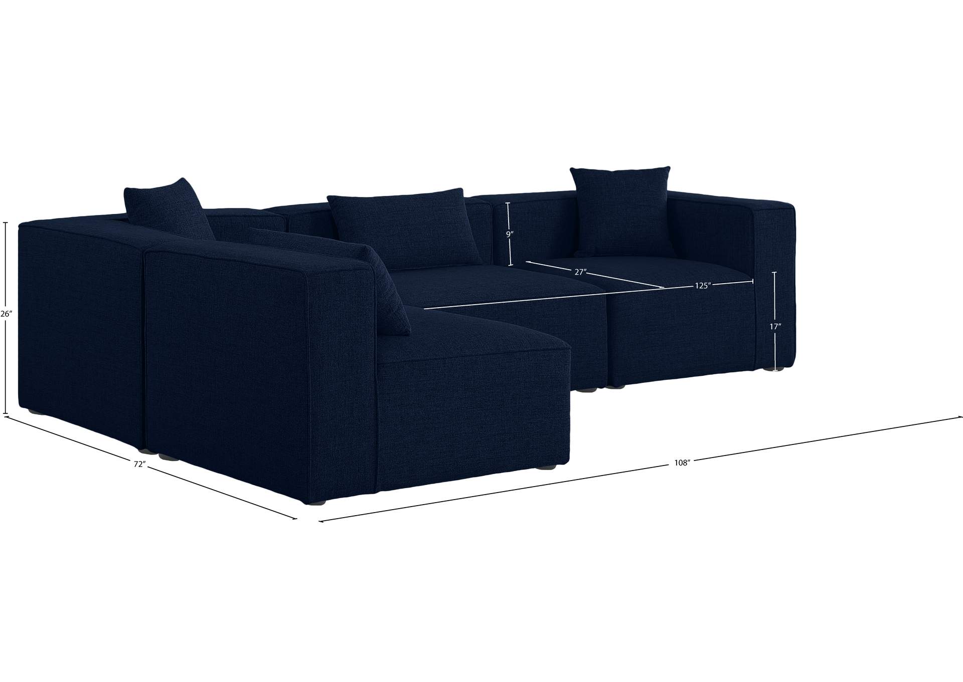 Cube Navy Durable Linen Textured Modular Sectional
