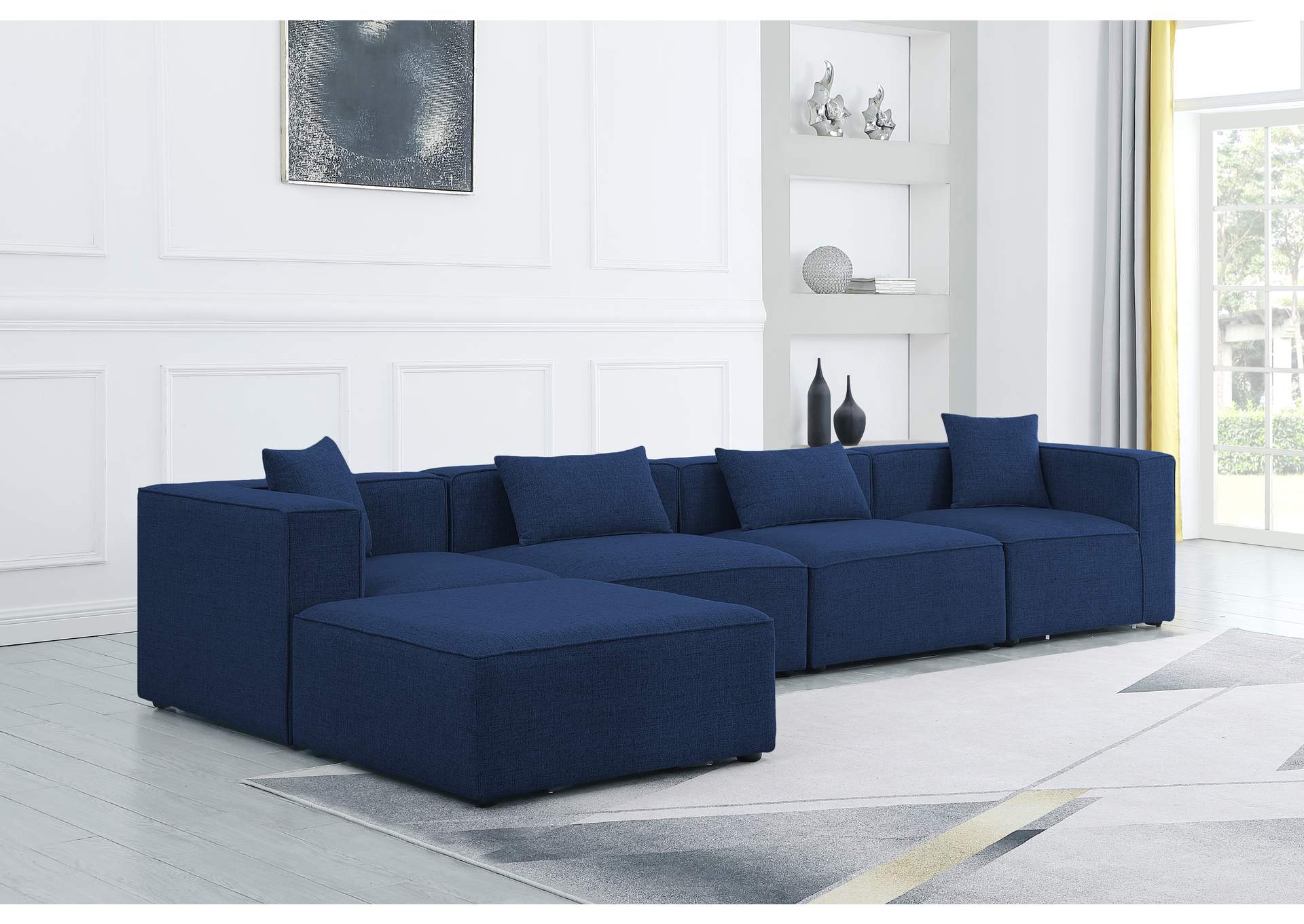 Cube Navy Durable Linen Textured Modular Sectional