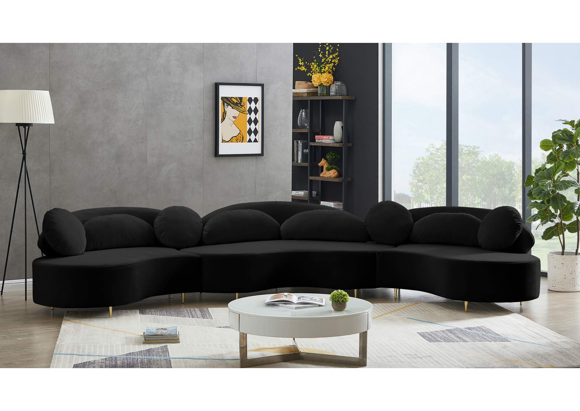 Vivacious Black Velvet 3 Piece Sectional (3 Boxes)