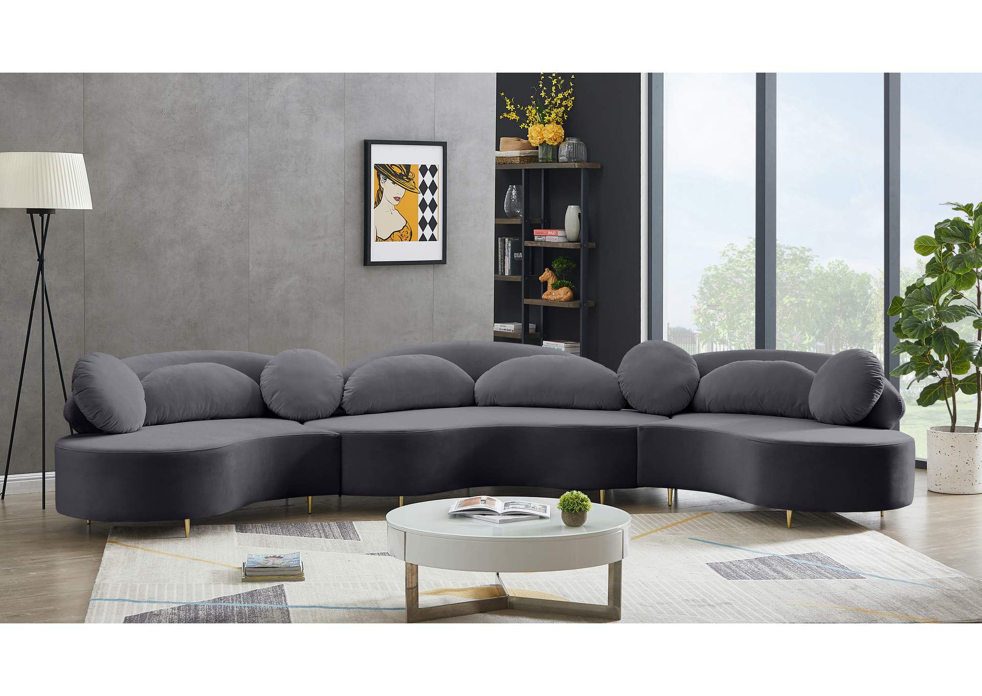 Vivacious Grey Velvet 3 Piece Sectional (3 Boxes)