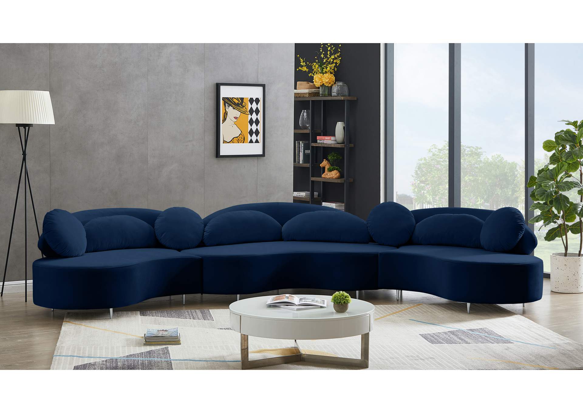 Vivacious Navy Velvet 3 Piece Sectional (3 Boxes)