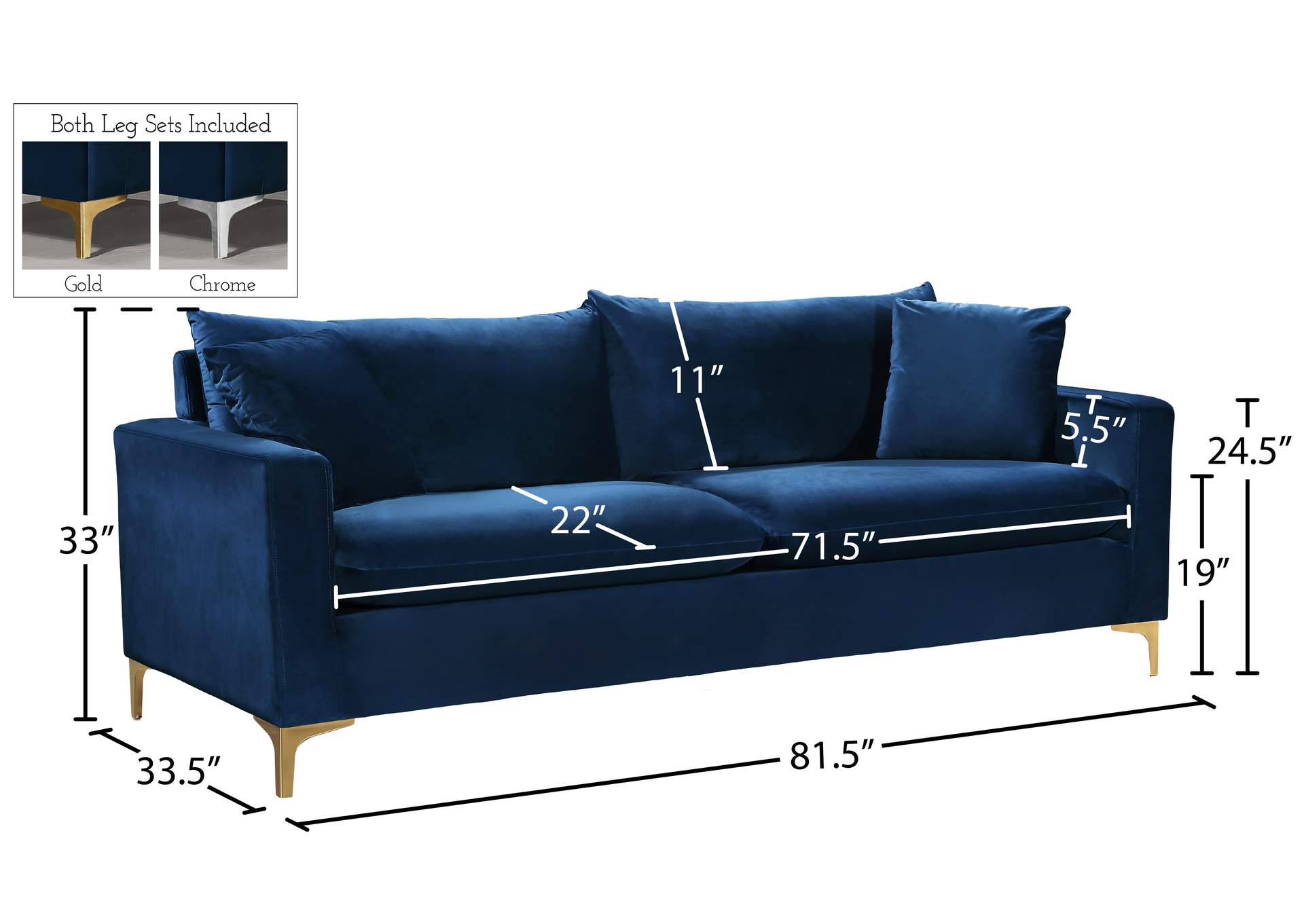 Naomi Navy Velvet Sofa