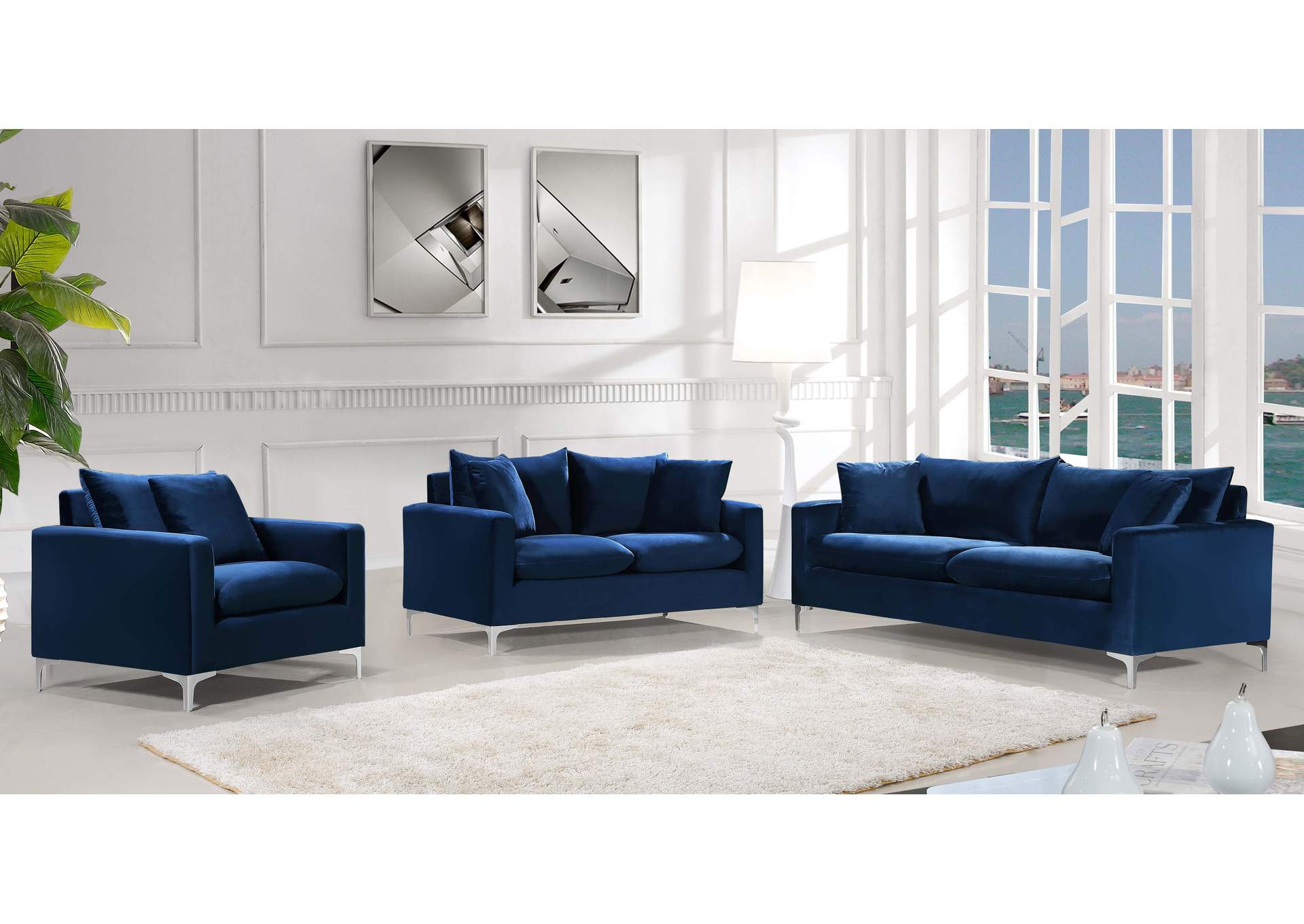 Naomi Navy Velvet Sofa