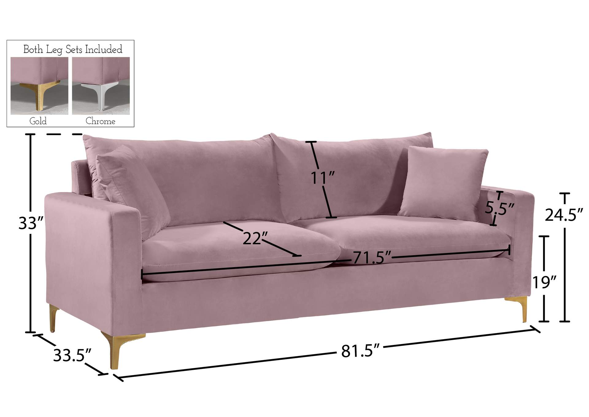 Naomi Pink Velvet Sofa
