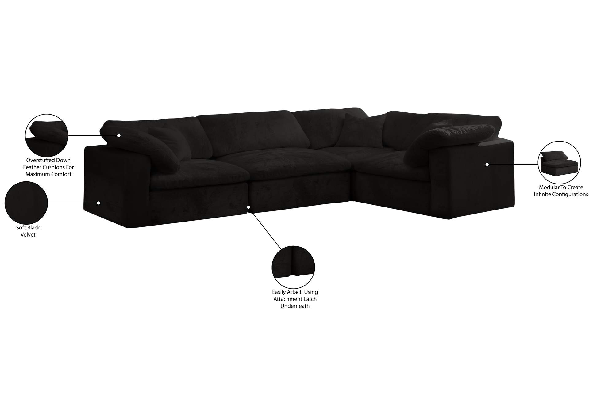 Cozy Black Velvet Modular Sectional image 9