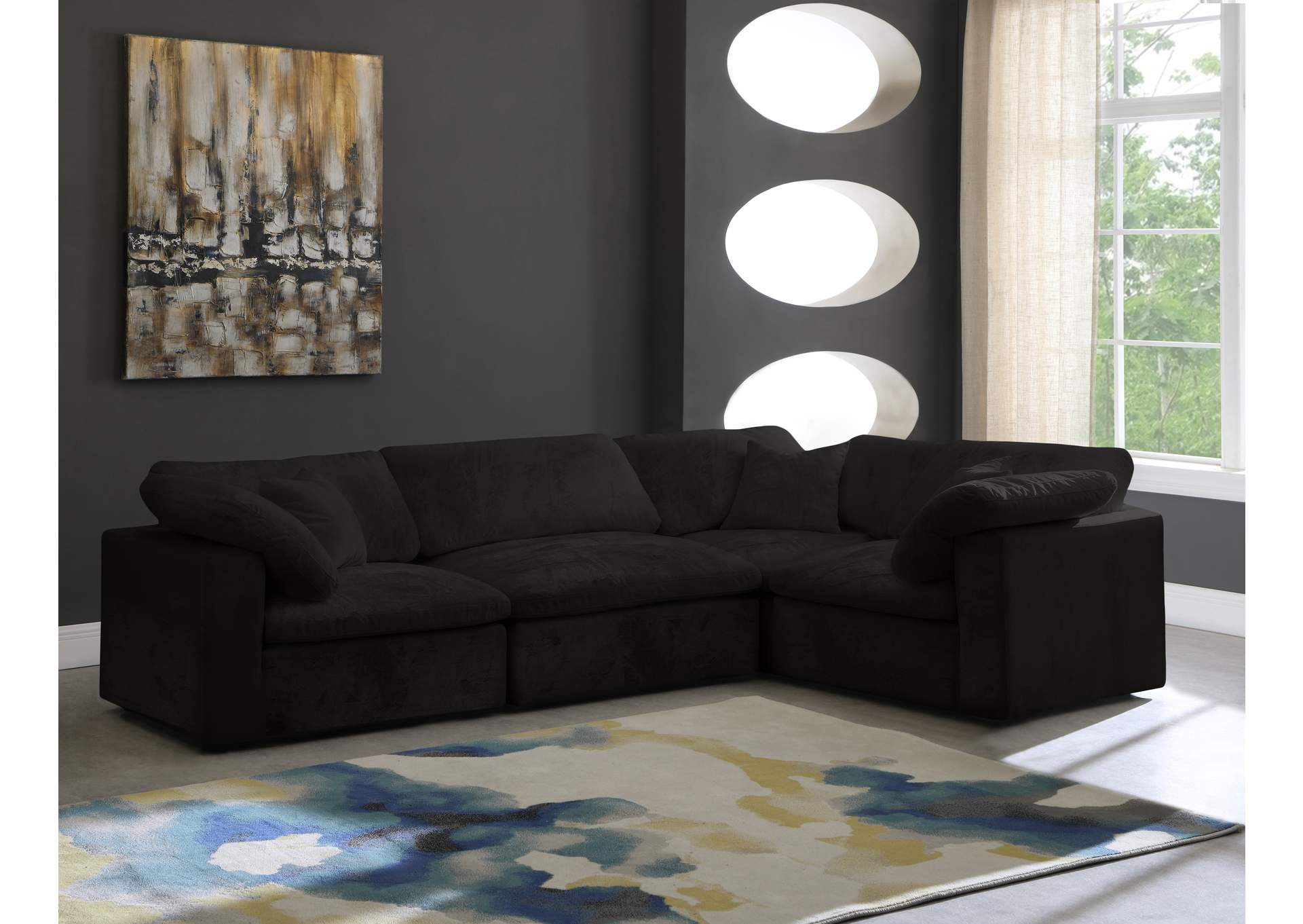 Cozy Black Velvet Modular Sectional image 3