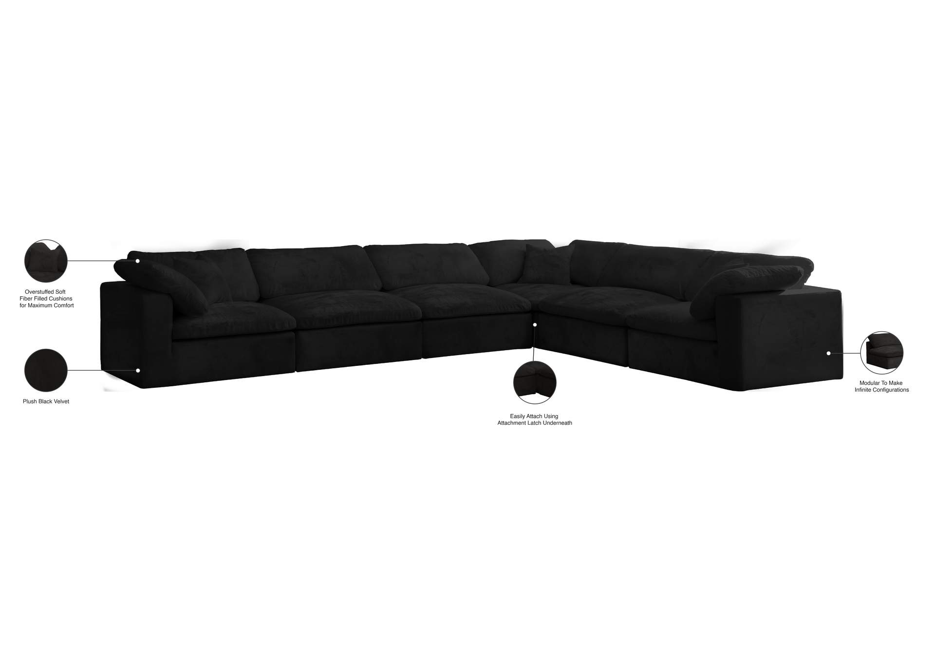 Cozy Black Velvet Comfort Modular Sectional