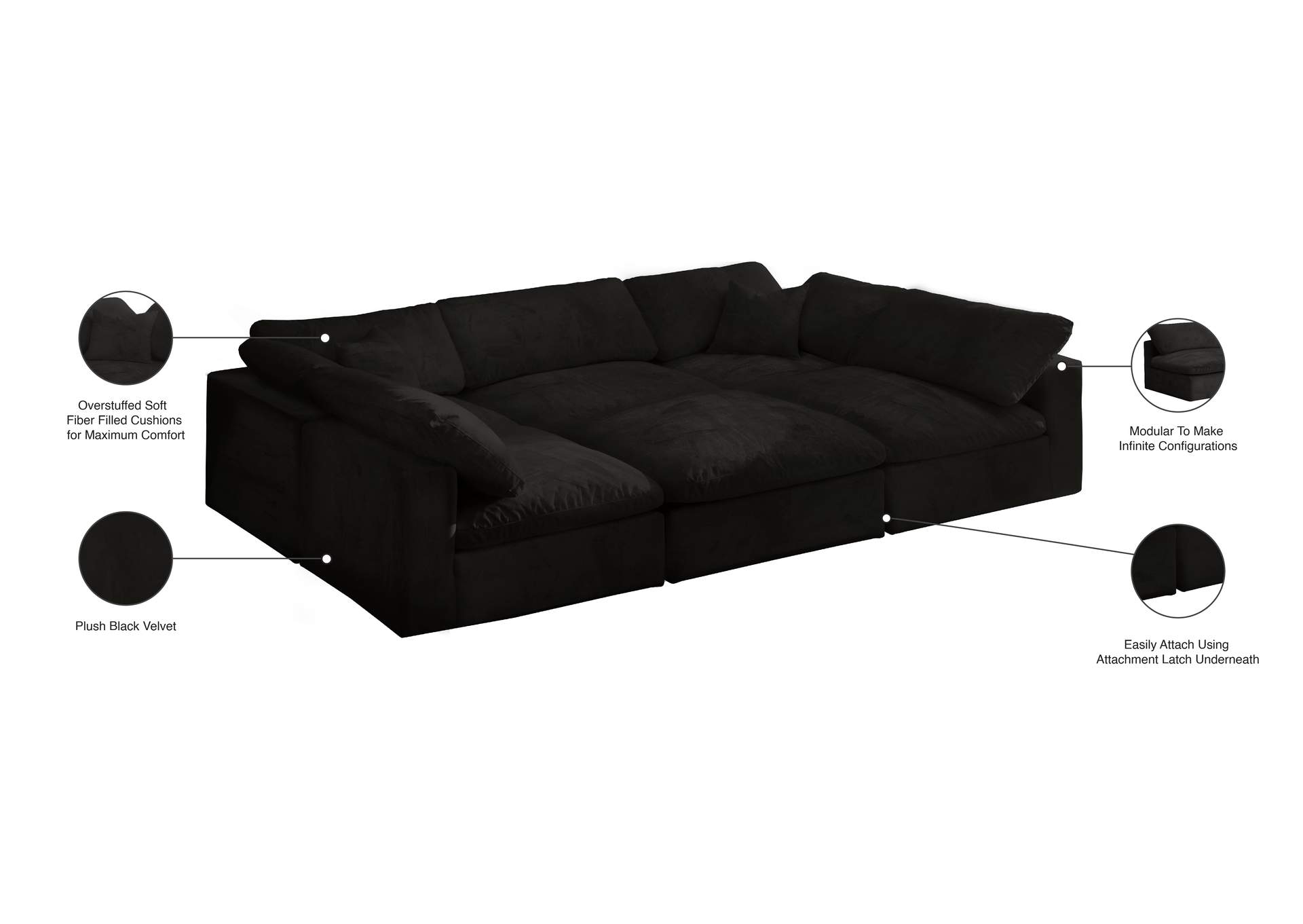 Cozy Black Velvet Comfort Modular Sectional