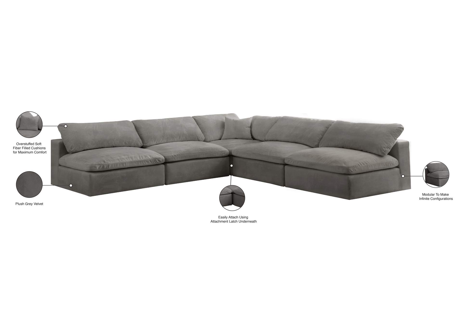 Cozy Grey Velvet Comfort Modular Sectional