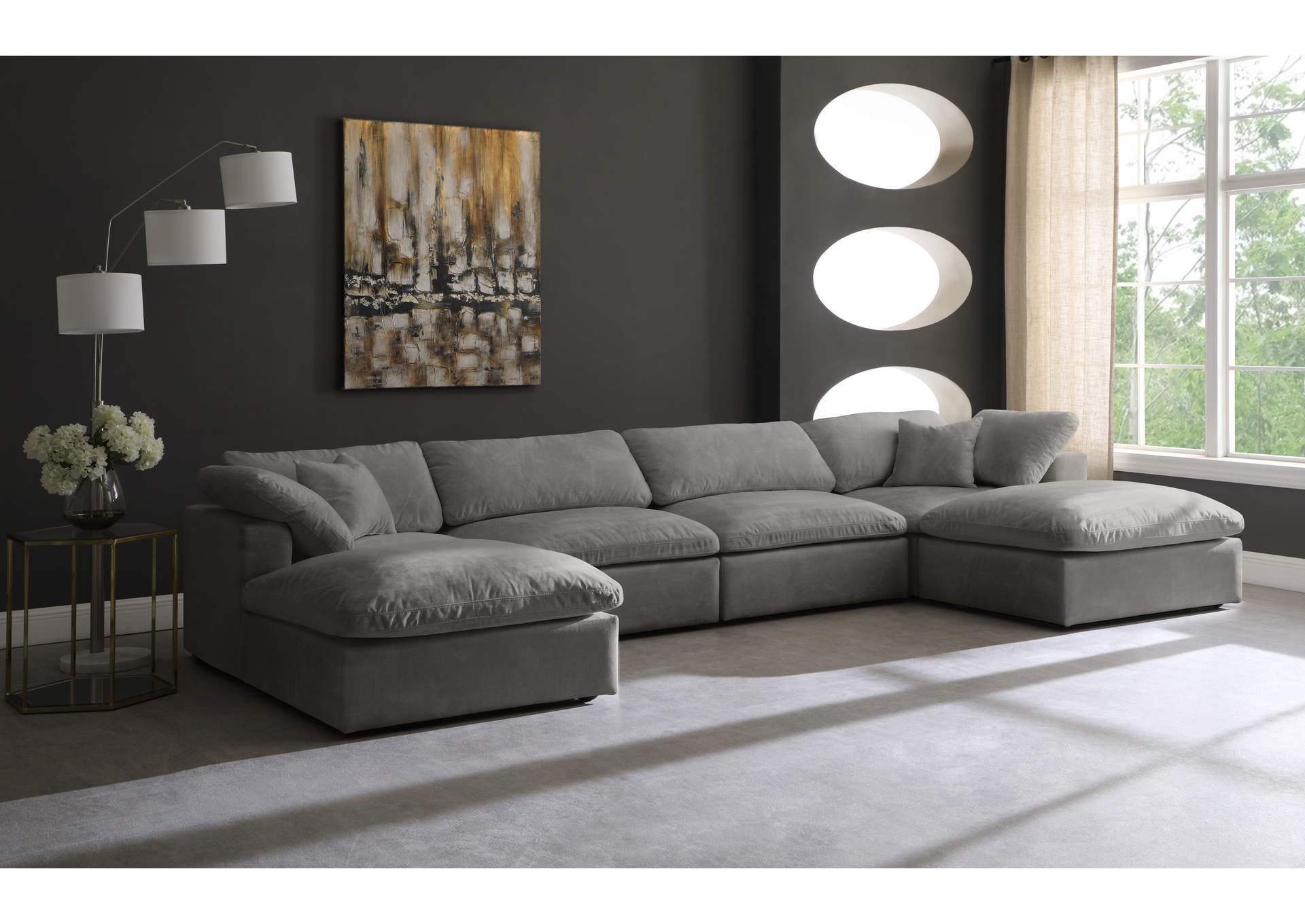Cozy Grey Velvet Comfort Modular Sectional