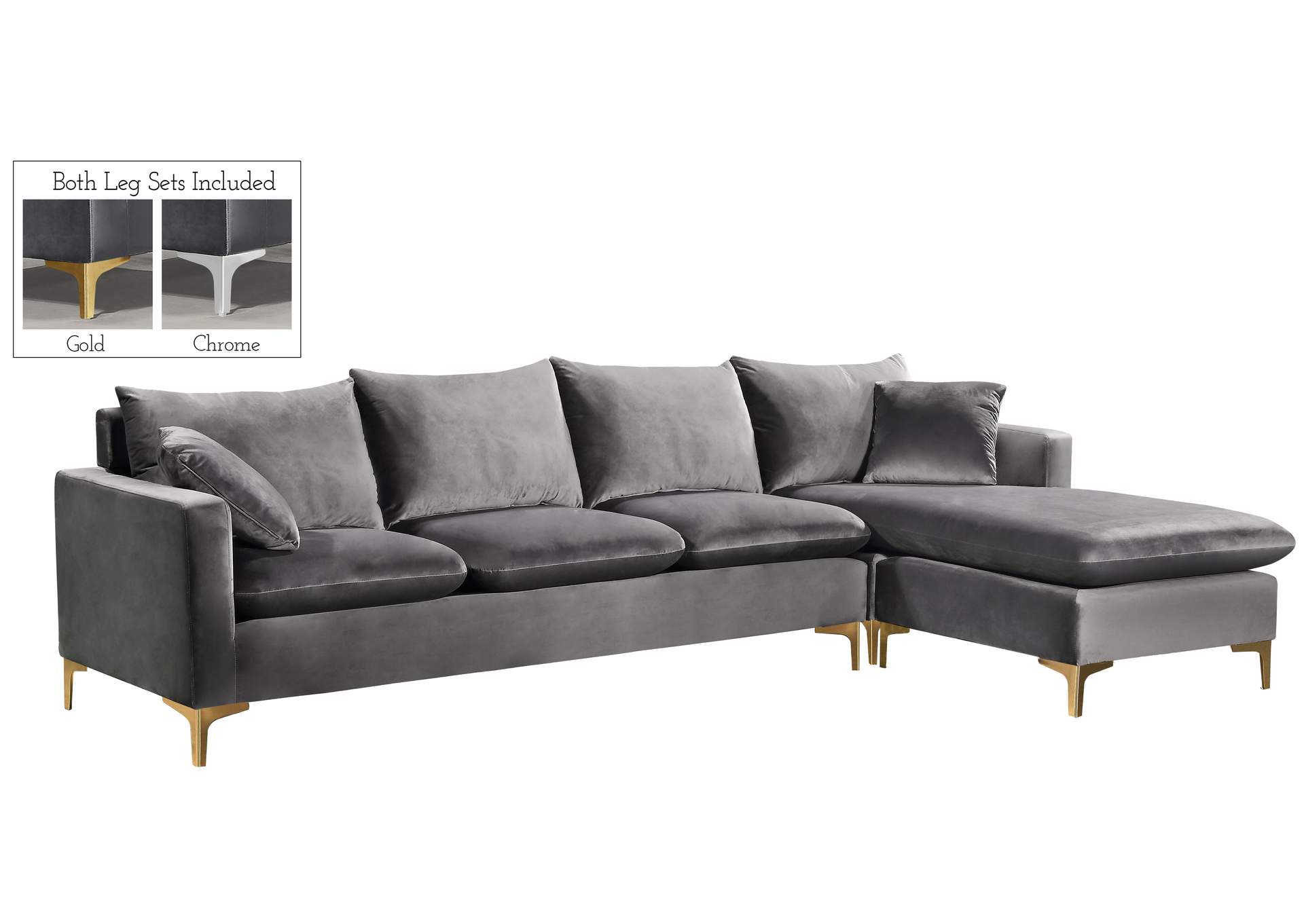 Naomi Grey Velvet 2 Piece Reversible Sectional