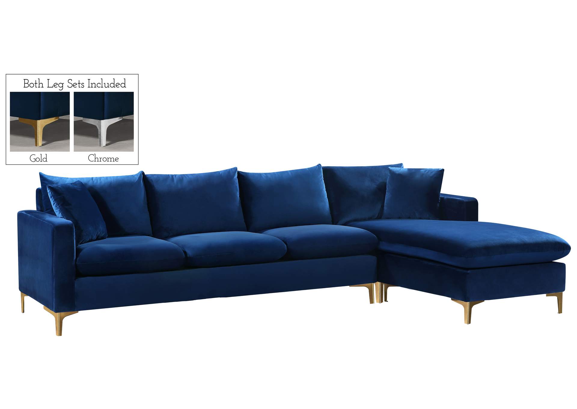 Naomi Navy Velvet 2 Piece Reversible Sectional