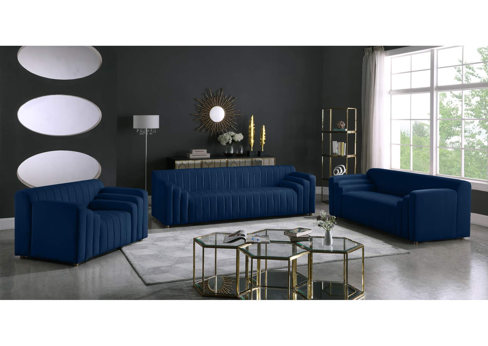 Naya Navy Velvet Sofa