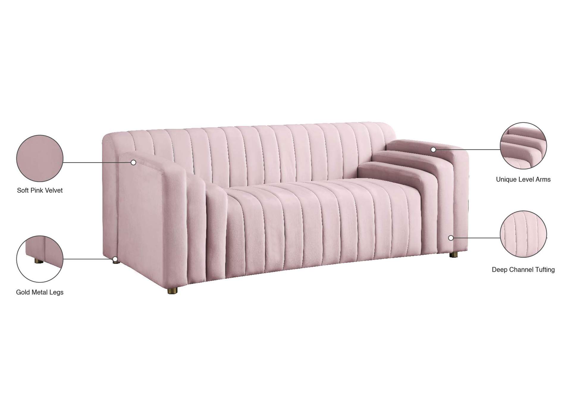 Naya Pink Velvet Loveseat