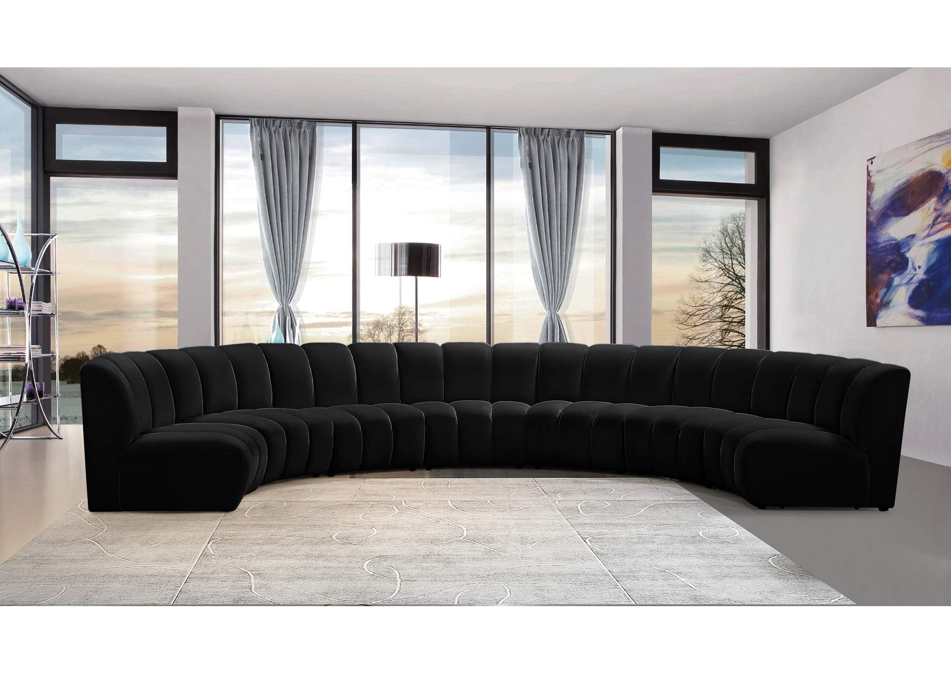 Infinity Black Velvet 7 Piece Modular Sectional