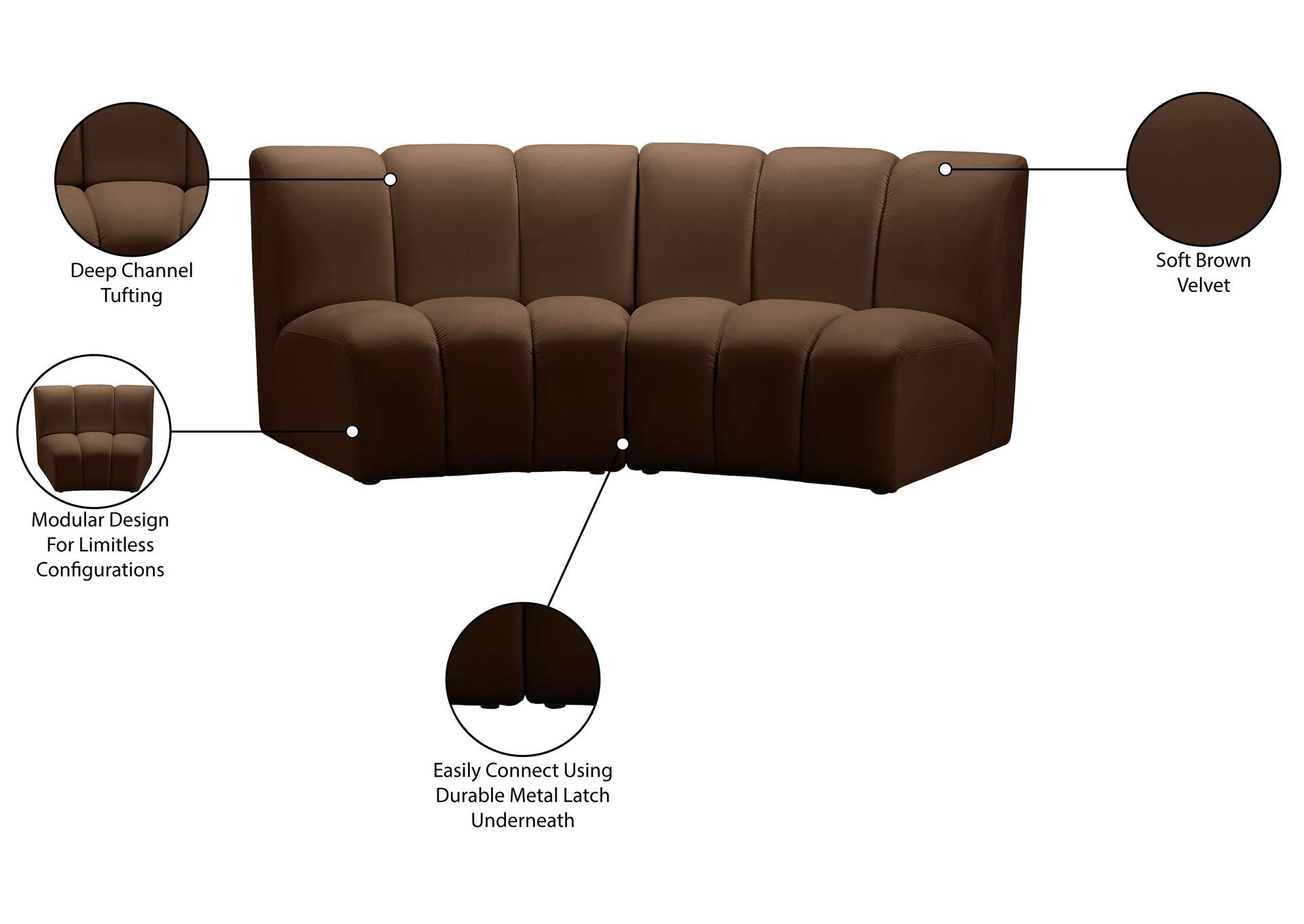 Infinity Brown Velvet 2 Piece Modular Sectional