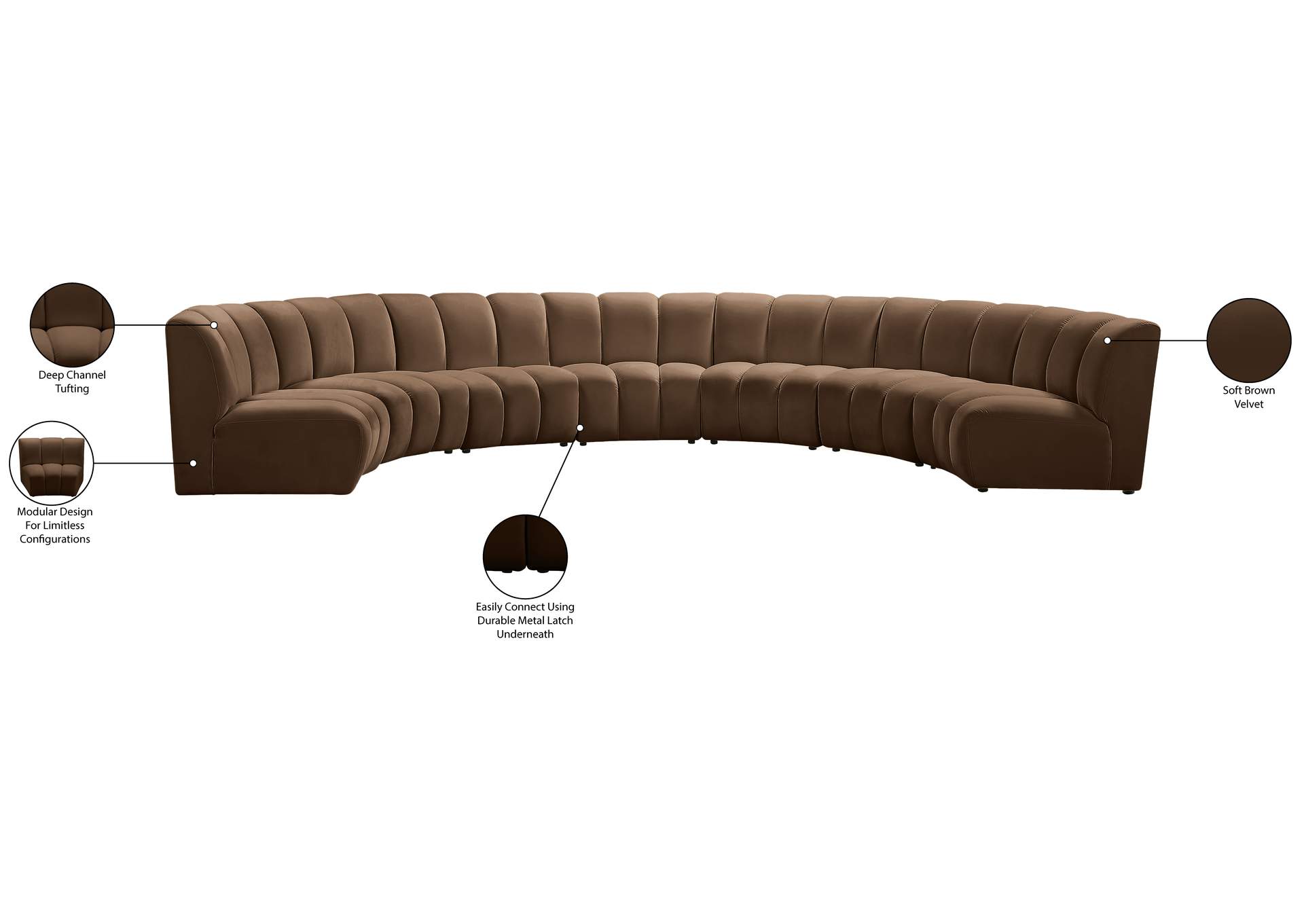 Infinity Brown Velvet 7 Piece Modular Sectional image 12