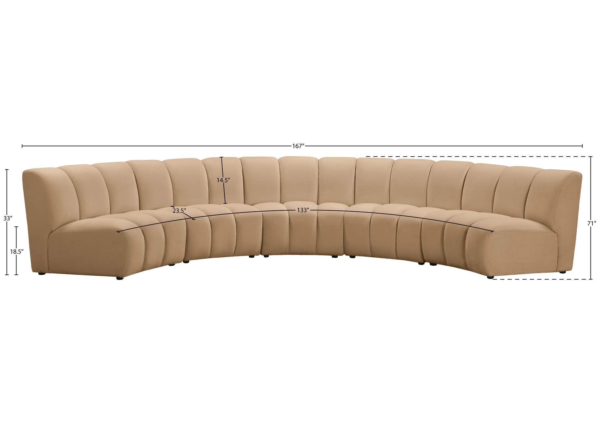 Infinity Camel Velvet 5 Piece Modular Sectional