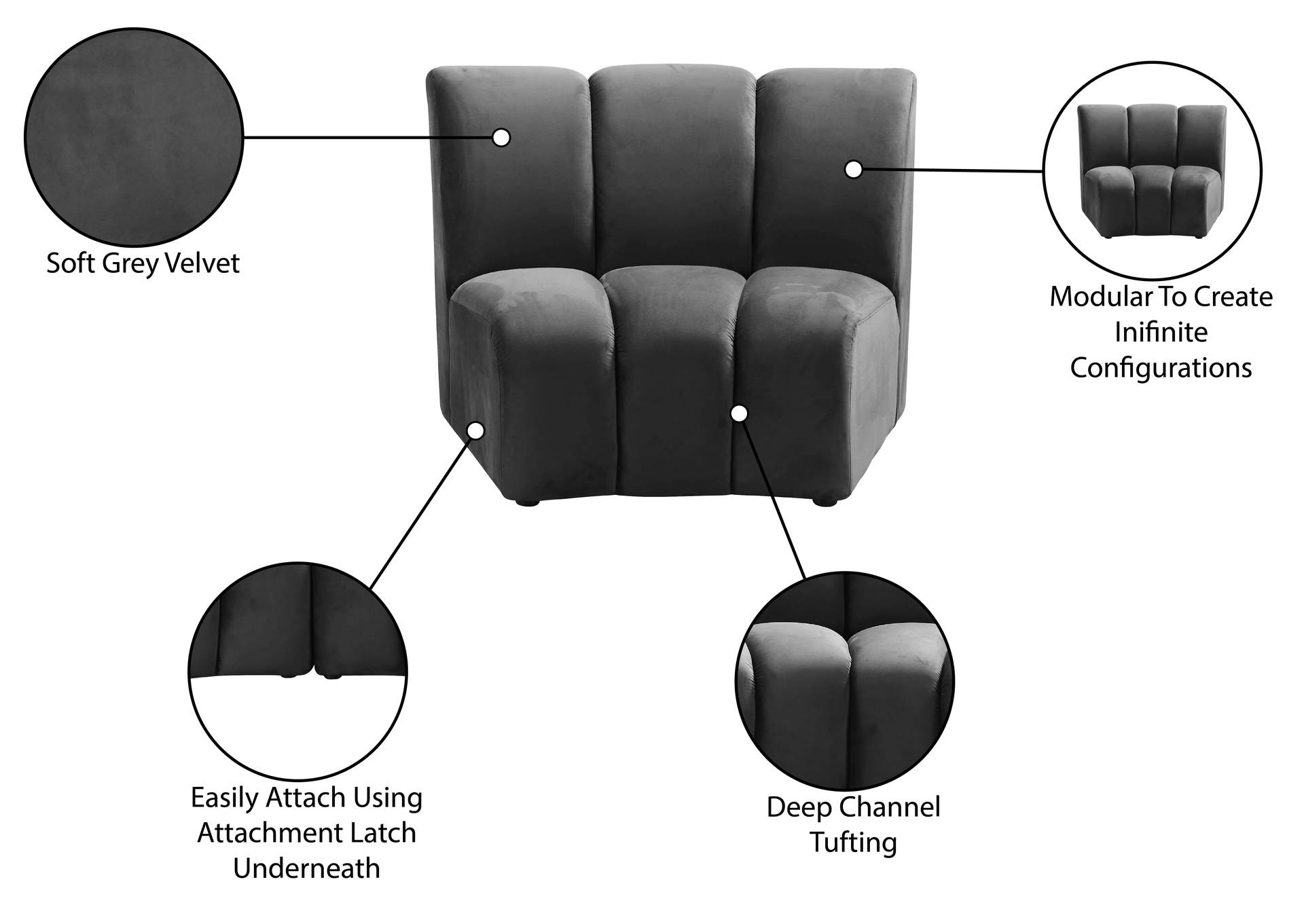 Infinity Grey Velvet Modular Chair