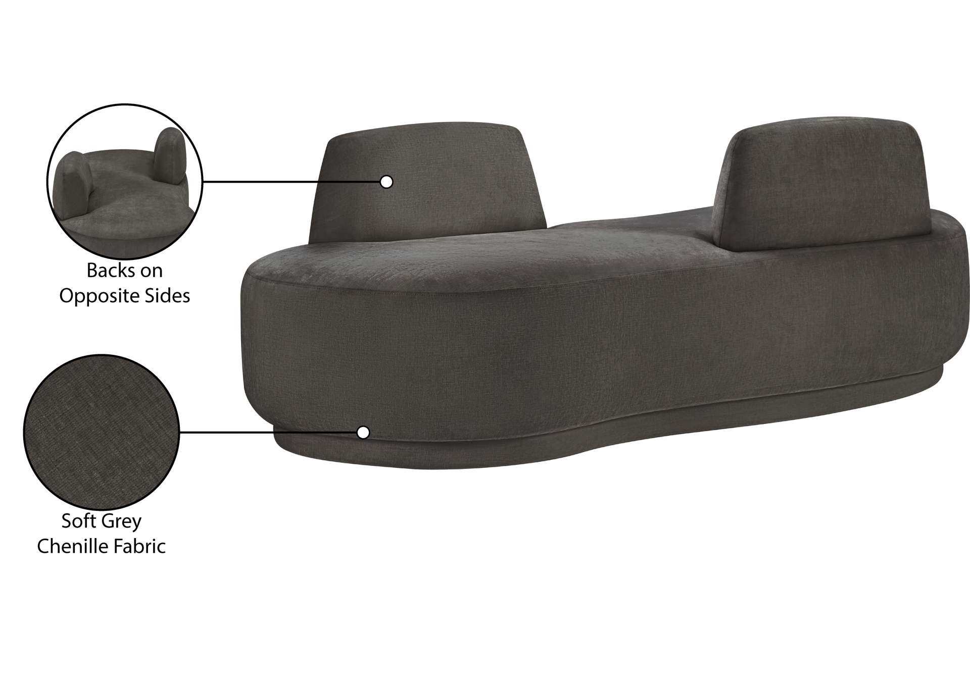 Argyle Grey Chenille Fabric Chaise - Loveseat image 15