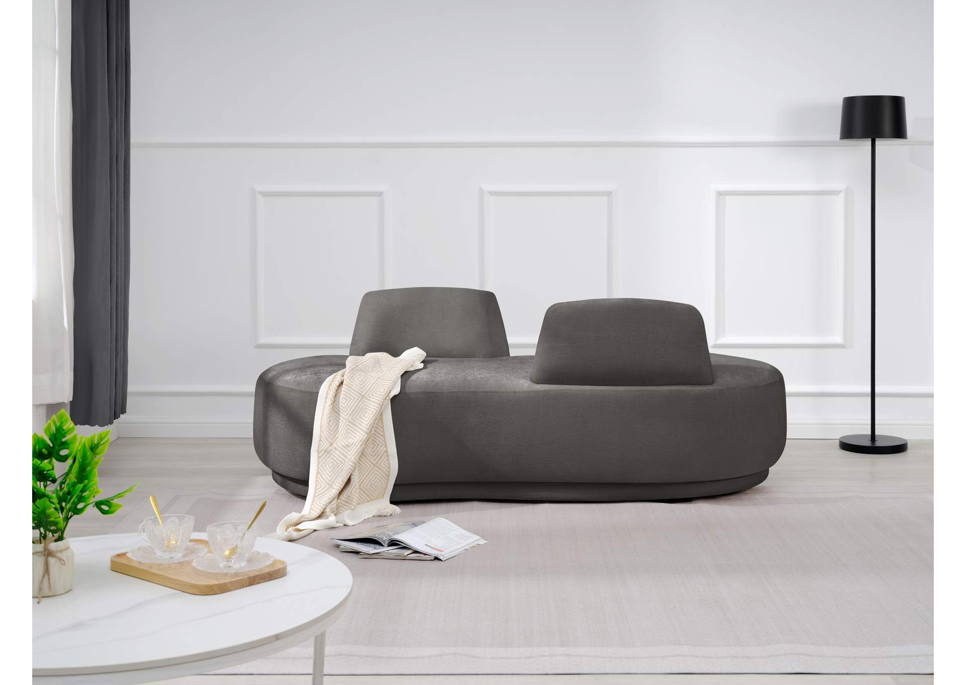 Argyle Grey Chenille Fabric Chaise - Loveseat image 3