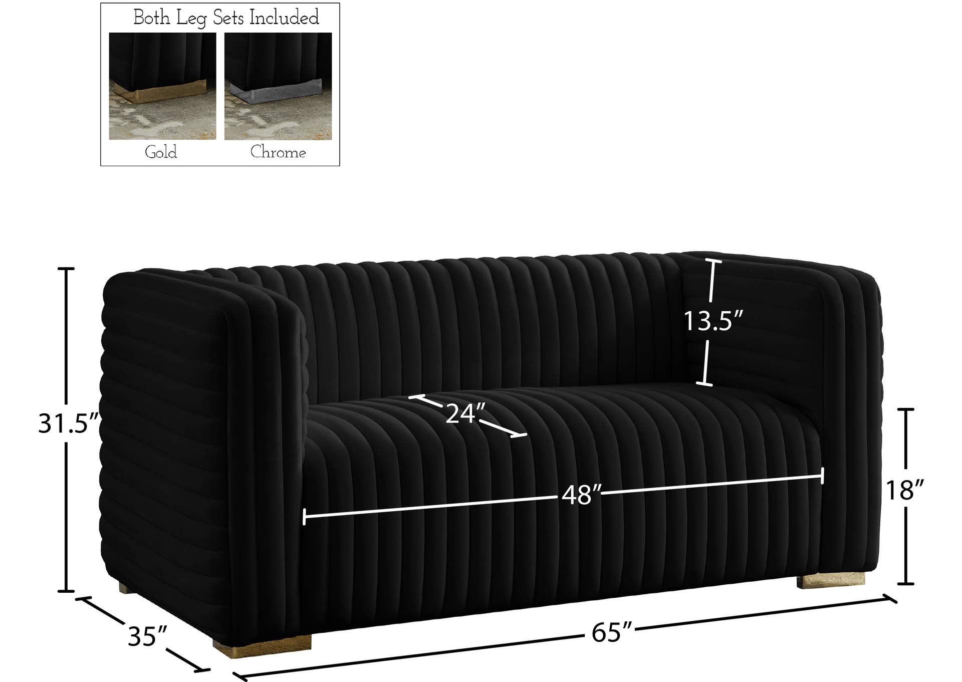 Ravish Black Velvet Loveseat