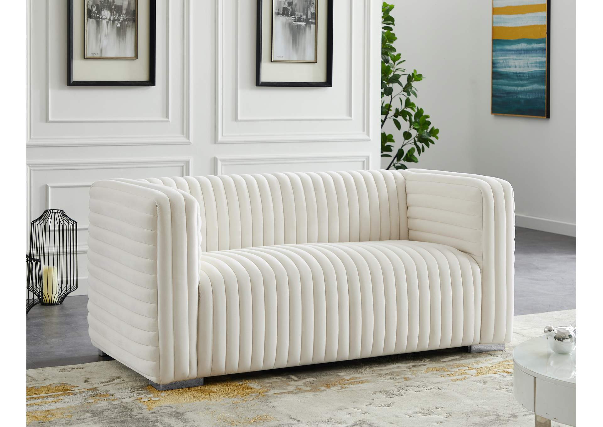 Ravish Cream Velvet Loveseat