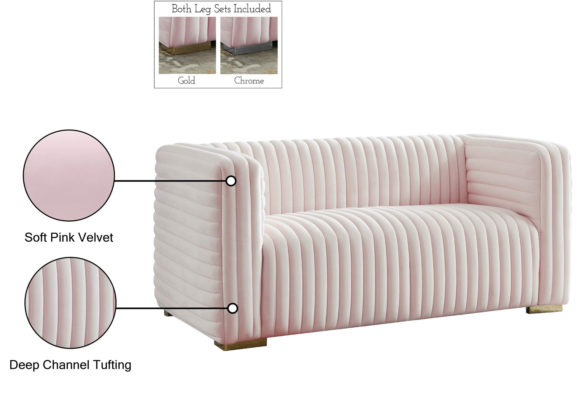 Ravish Pink Velvet Loveseat