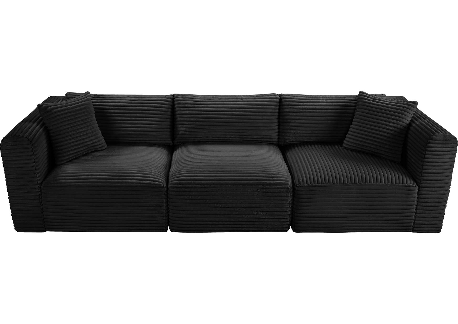Shaggy Black Corduroy Performance Fabric Modular Sofa