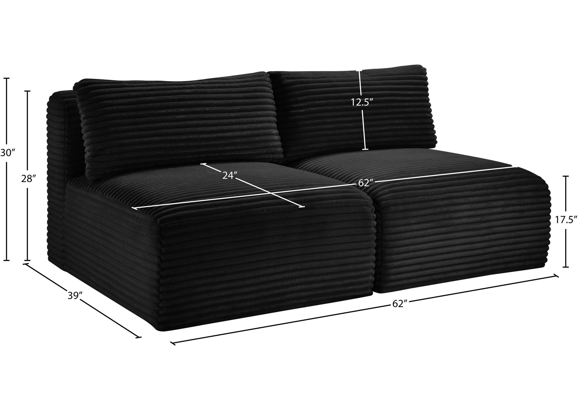 Shaggy Black Corduroy Performance Fabric Modular Sofa image 10