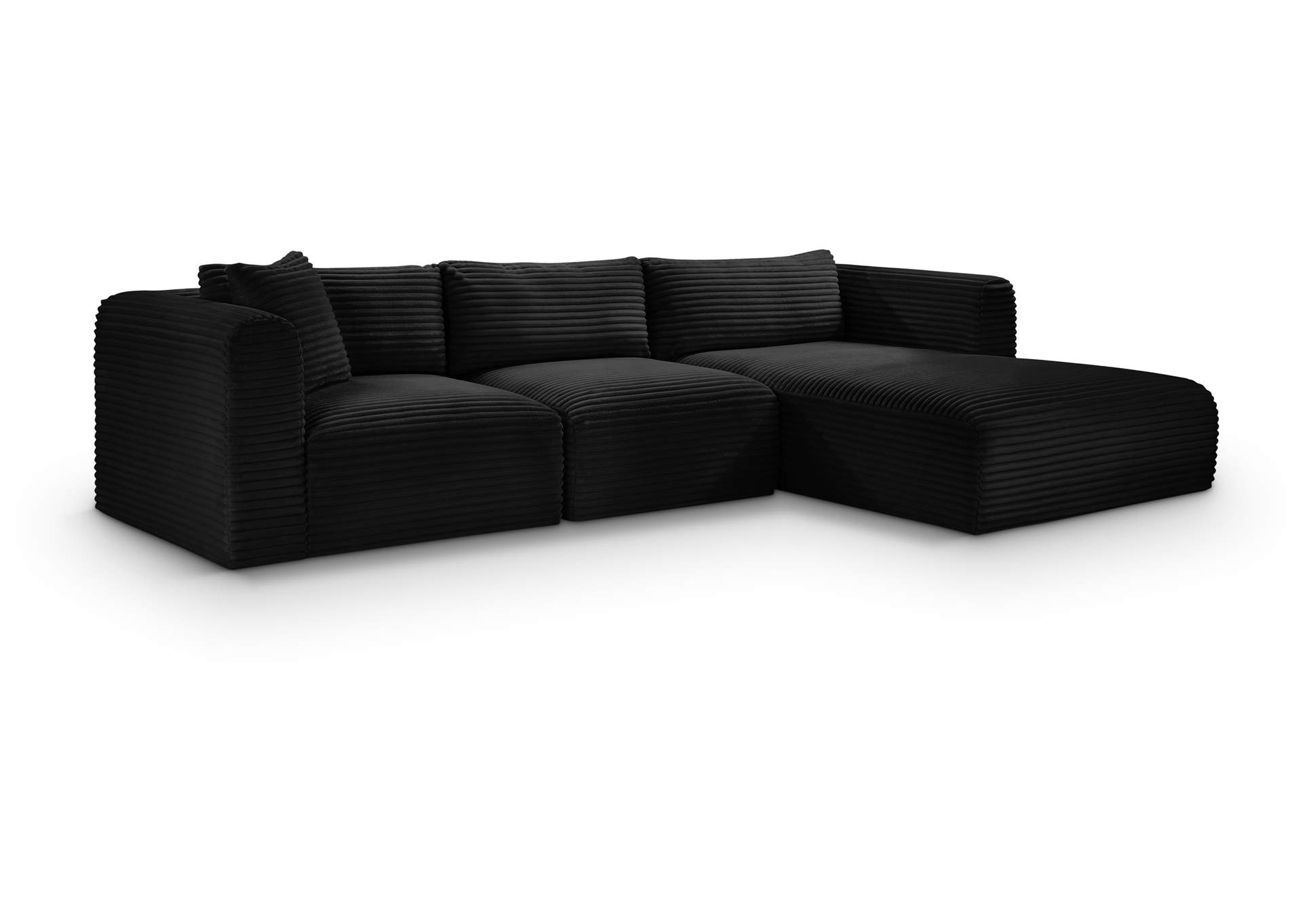 Shaggy Black Corduroy Performance Fabric Modular Sectional image 1
