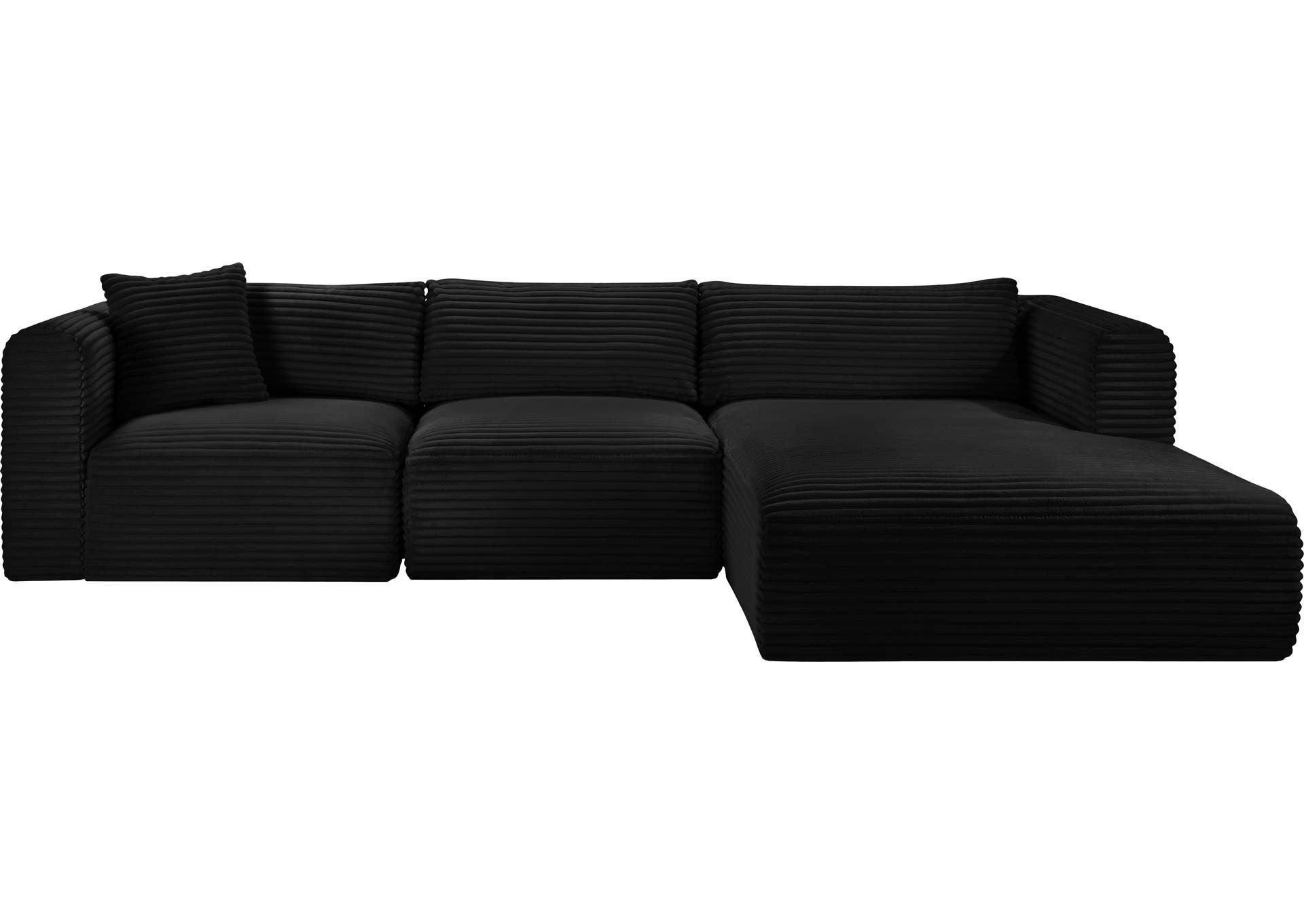 Shaggy Black Corduroy Performance Fabric Modular Sectional image 4