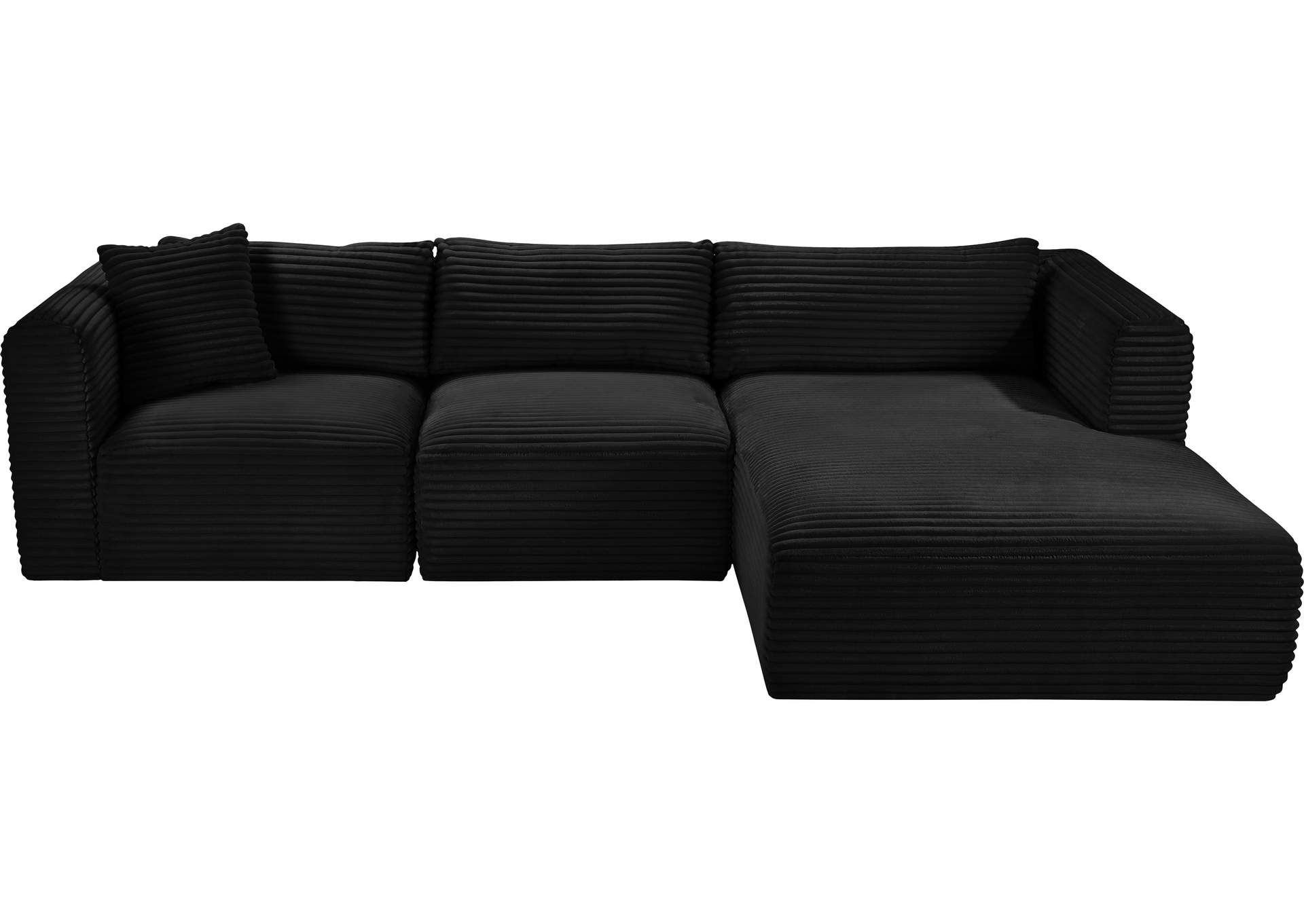 Shaggy Black Corduroy Performance Fabric Modular Sectional image 7