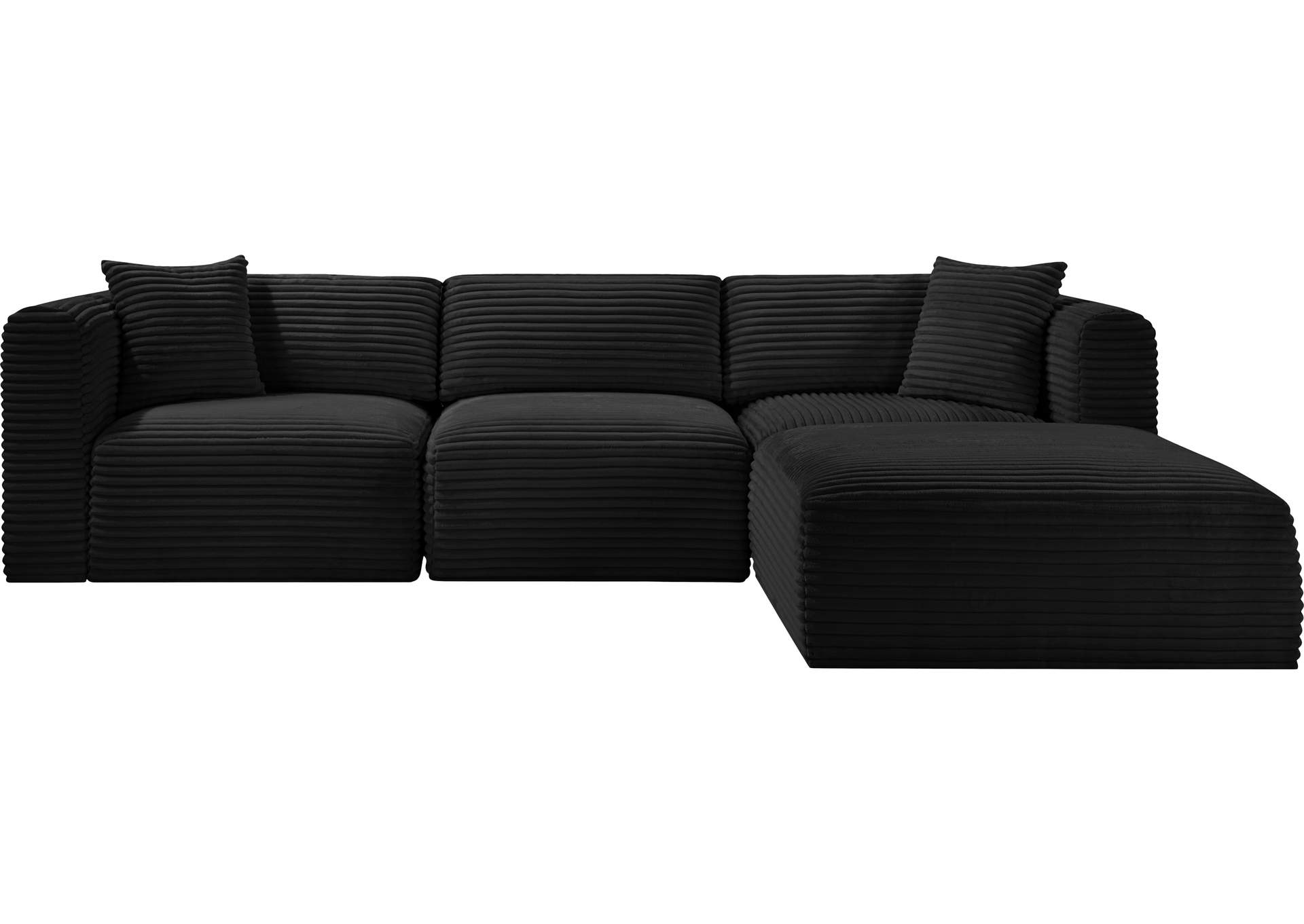 Shaggy Black Corduroy Performance Fabric Modular Sectional