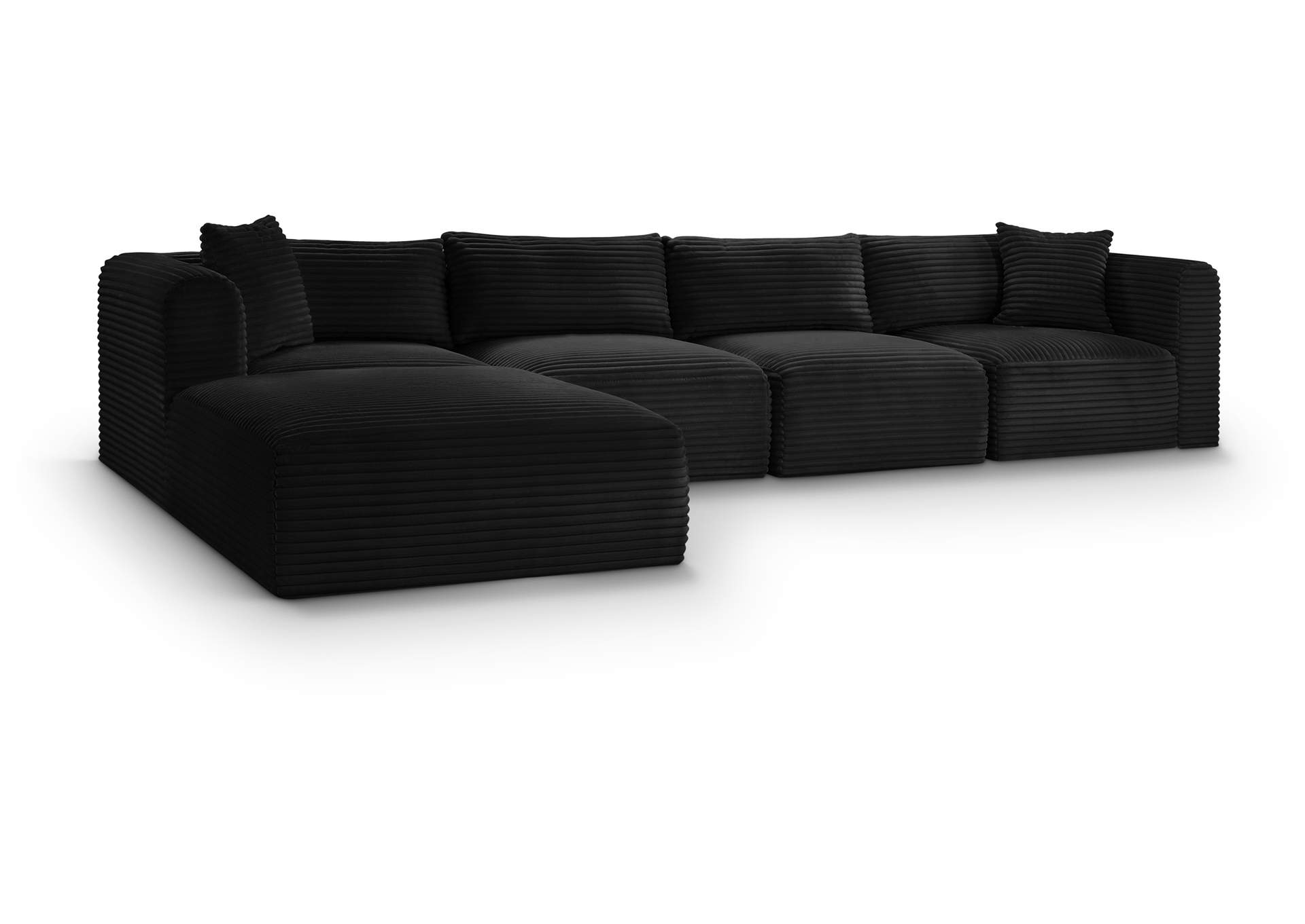 Shaggy Black Corduroy Performance Fabric Modular Sectional image 1