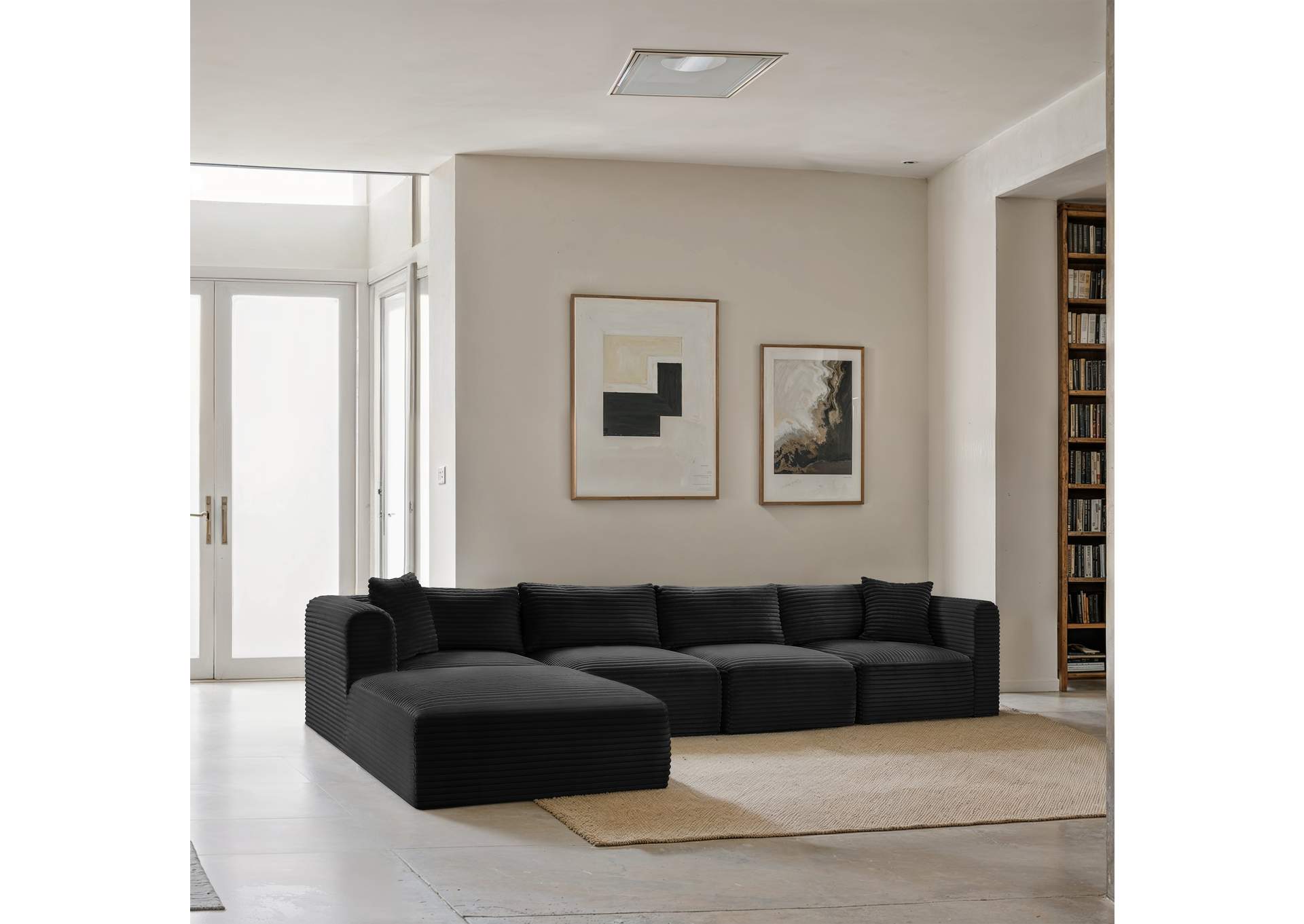 Shaggy Black Corduroy Performance Fabric Modular Sectional image 3