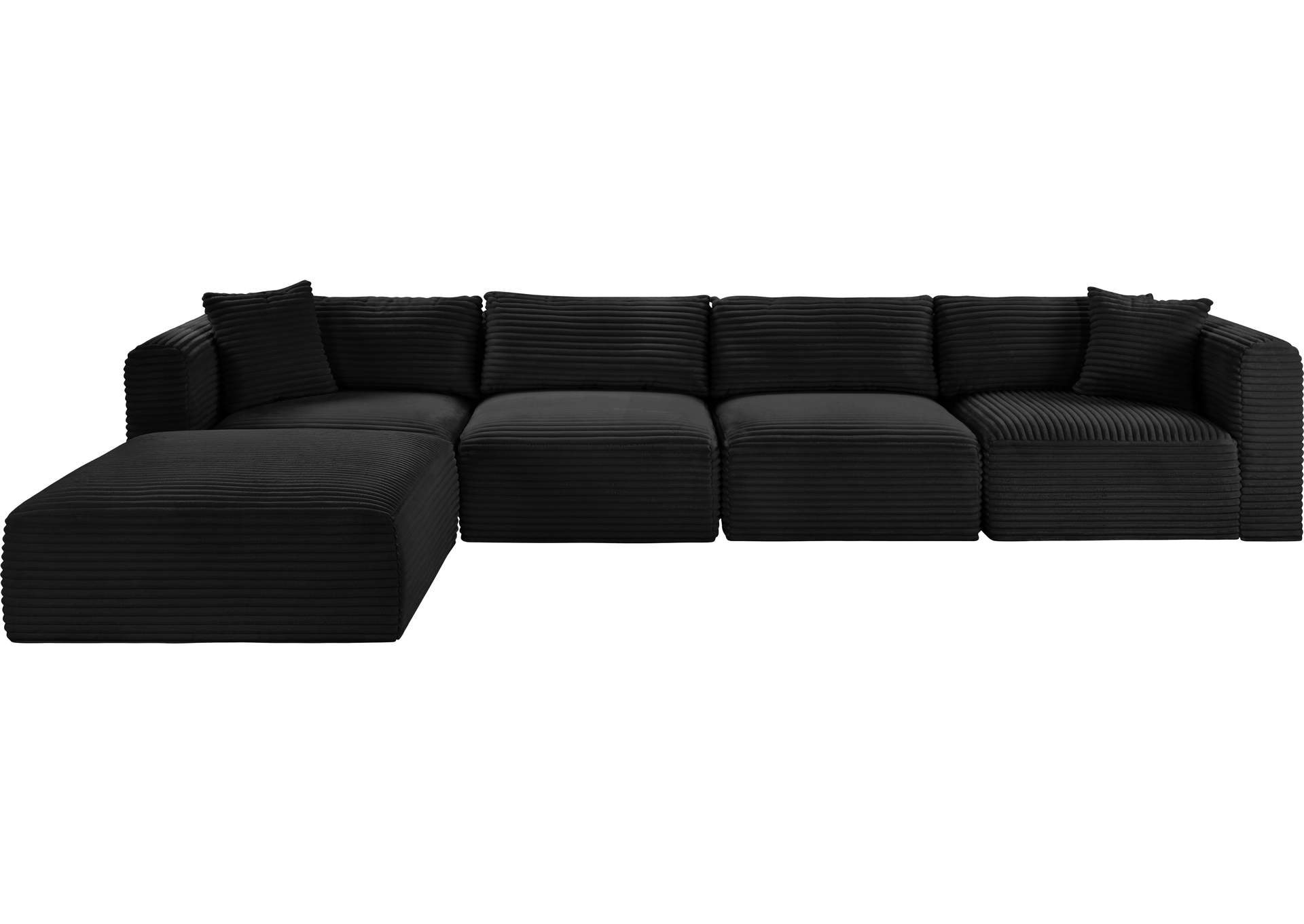 Shaggy Black Corduroy Performance Fabric Modular Sectional image 4