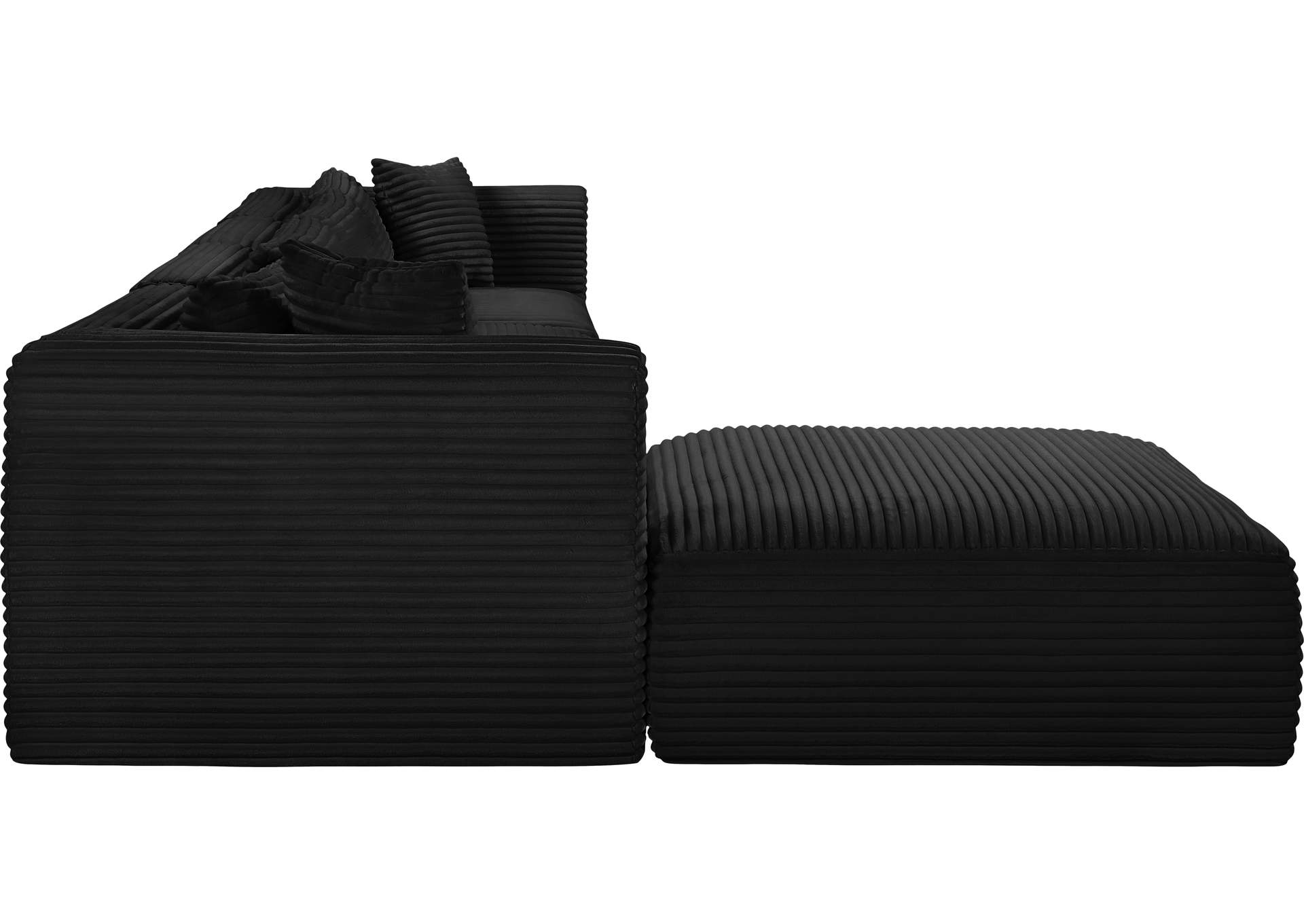 Shaggy Black Corduroy Performance Fabric Modular Sectional image 5