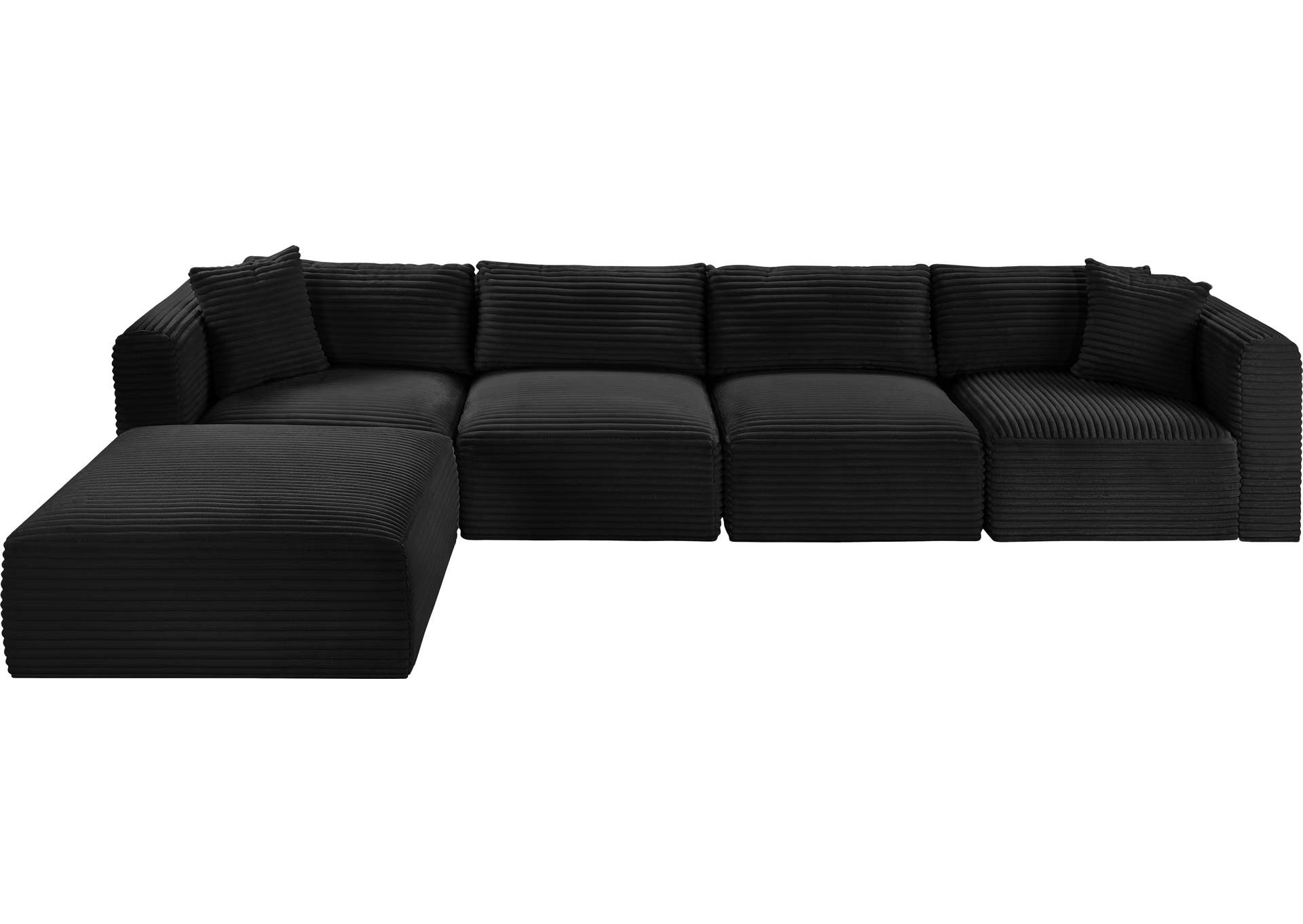 Shaggy Black Corduroy Performance Fabric Modular Sectional image 7