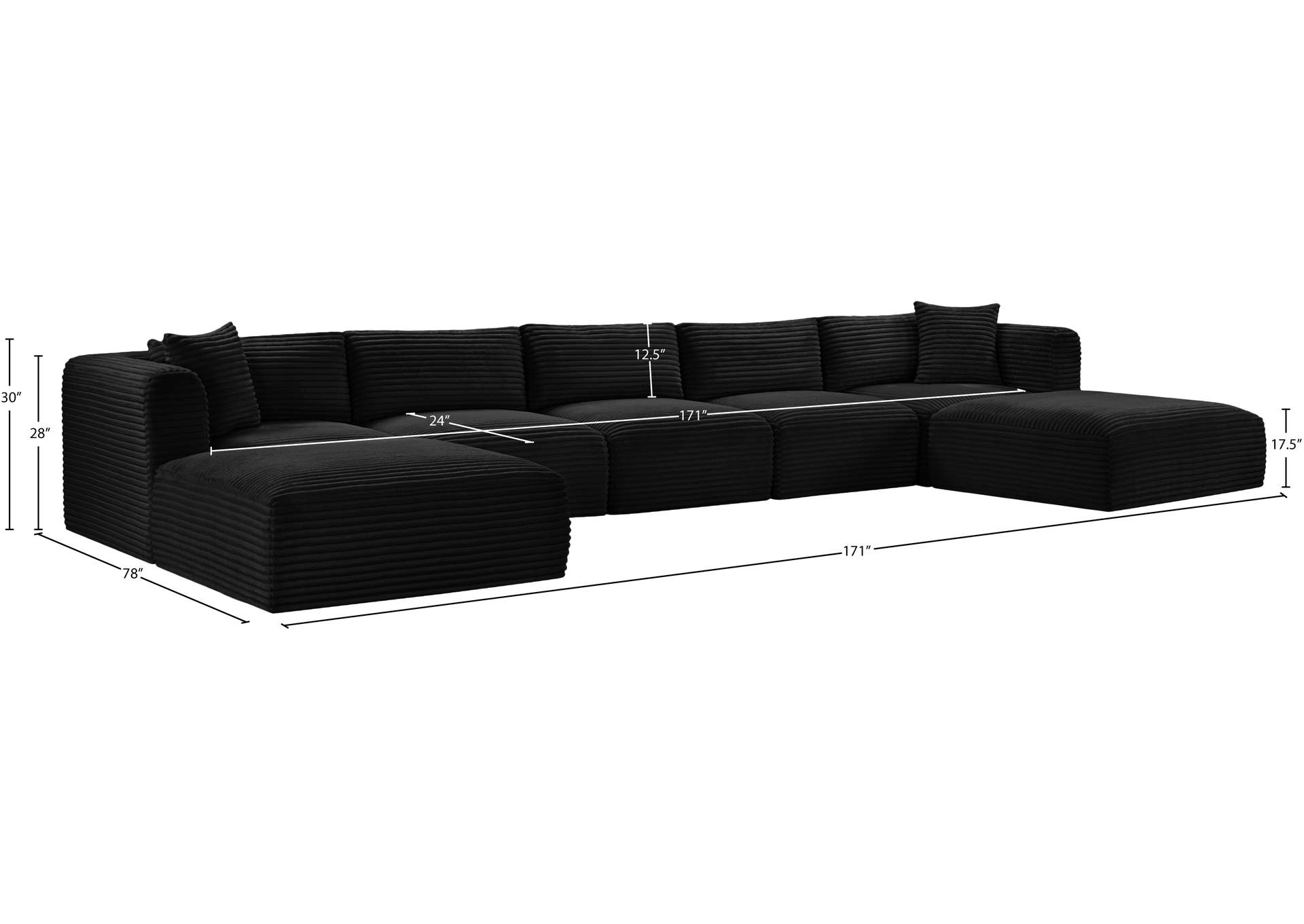Shaggy Black Corduroy Performance Fabric Modular Sectional image 12