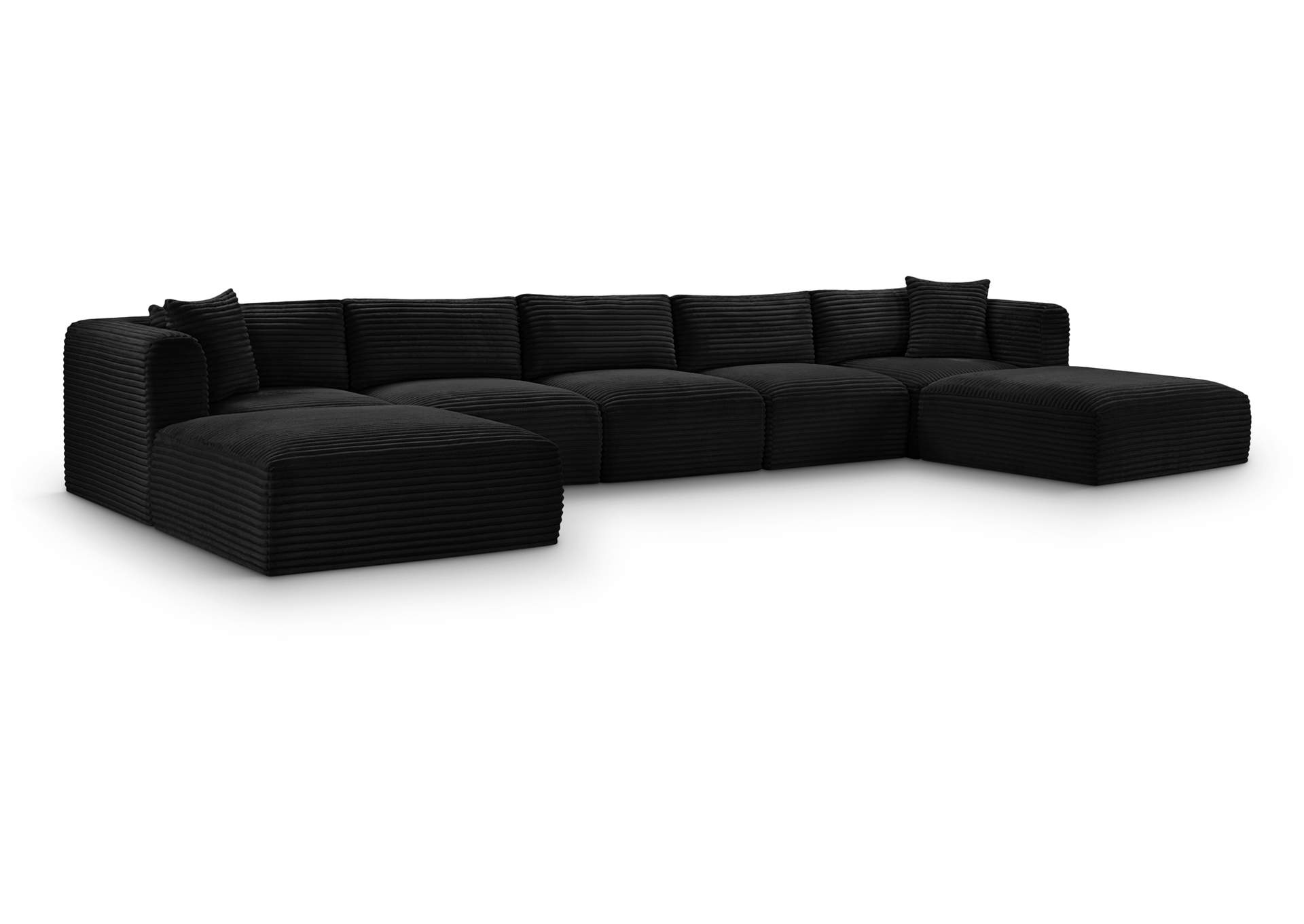 Shaggy Black Corduroy Performance Fabric Modular Sectional image 1