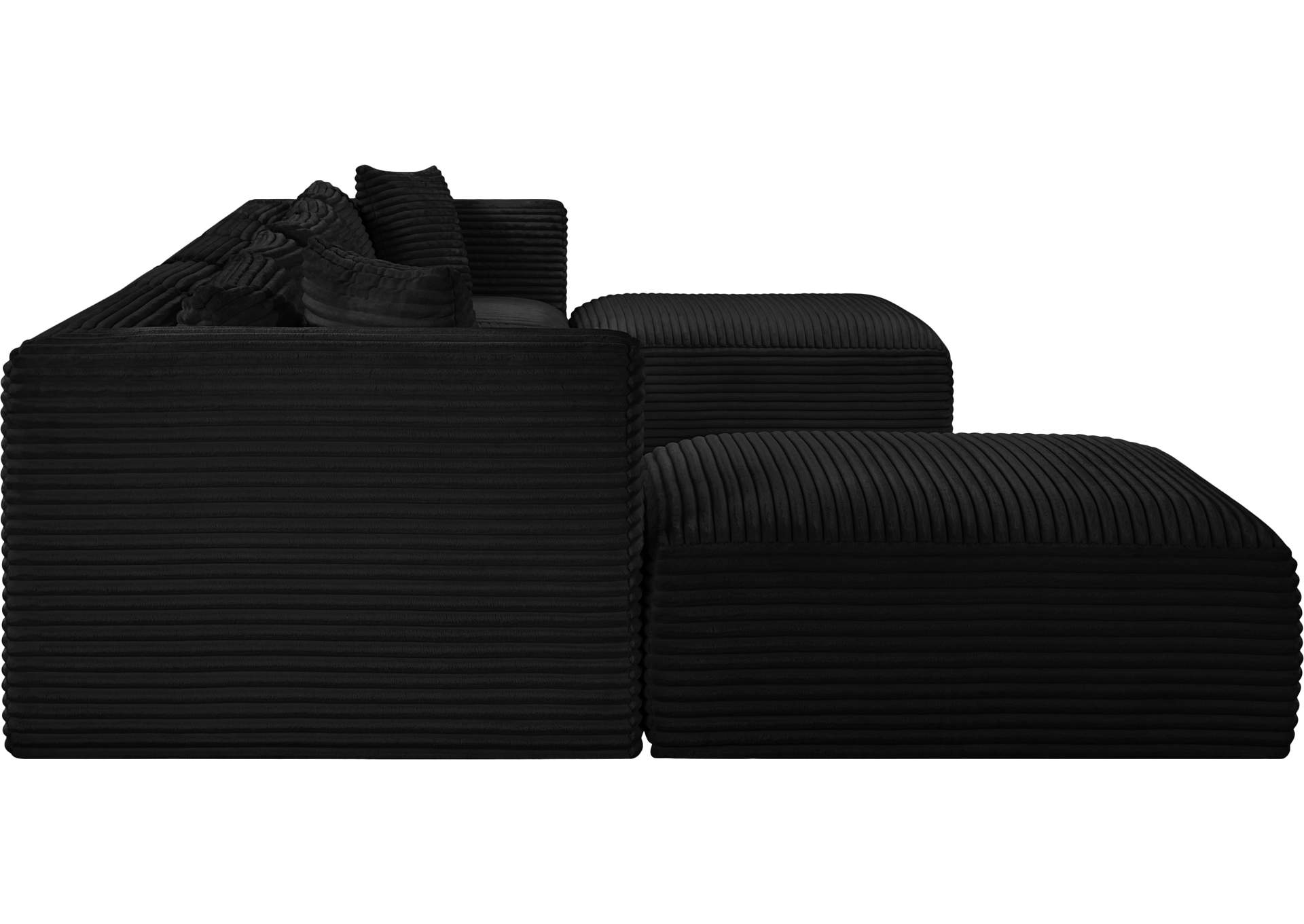 Shaggy Black Corduroy Performance Fabric Modular Sectional image 5