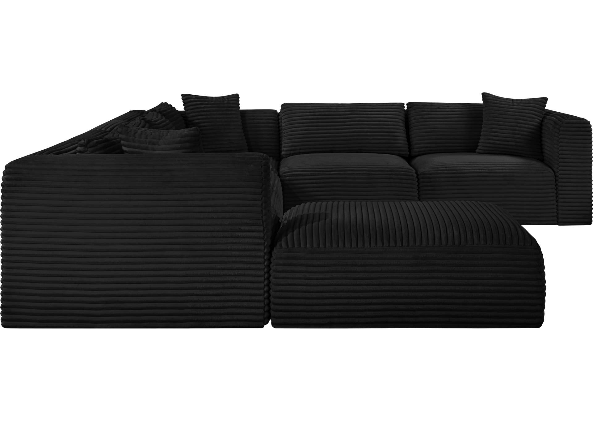Shaggy Black Corduroy Performance Fabric Modular Sectional image 5