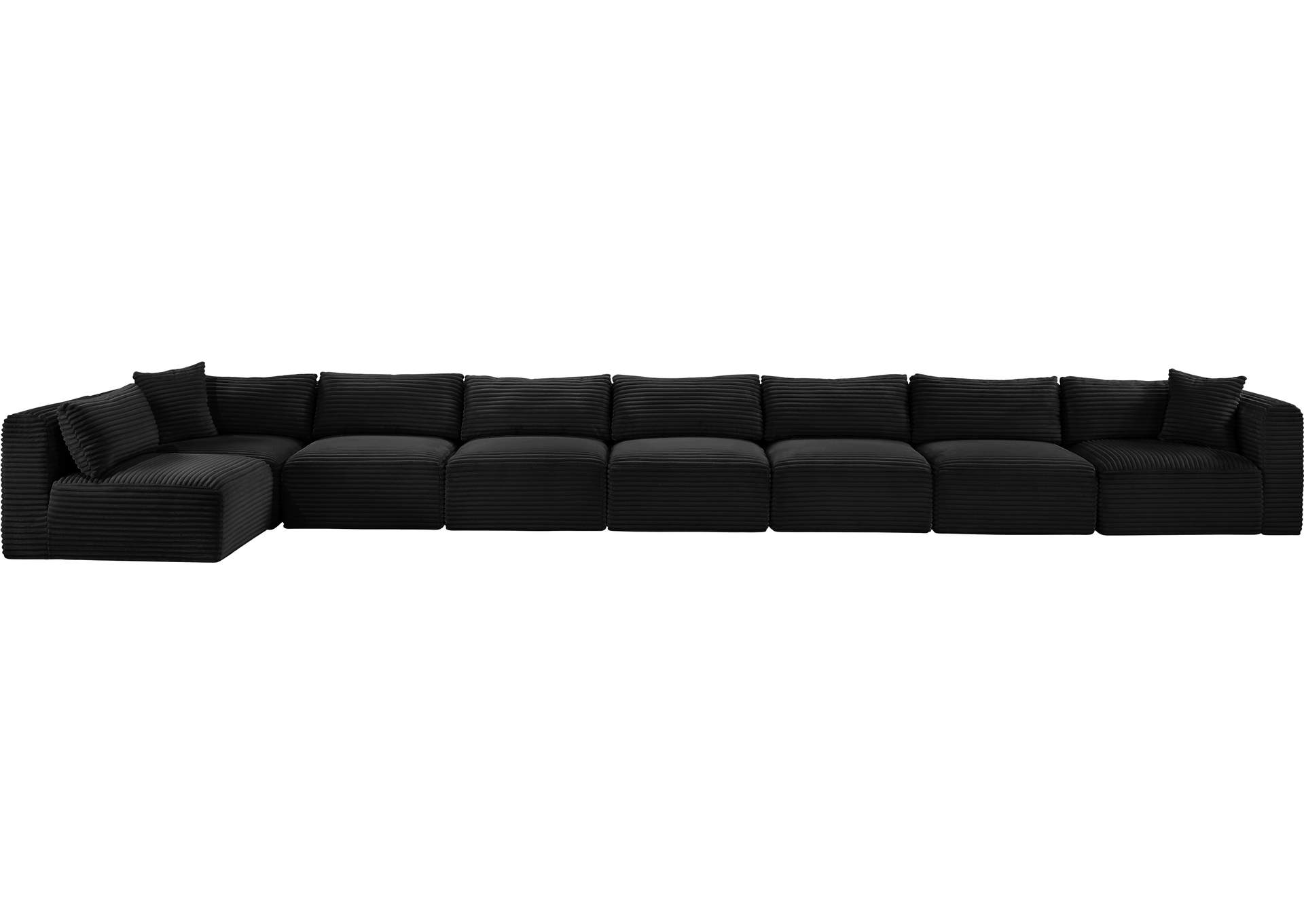 Shaggy Black Corduroy Performance Fabric Modular Sectional