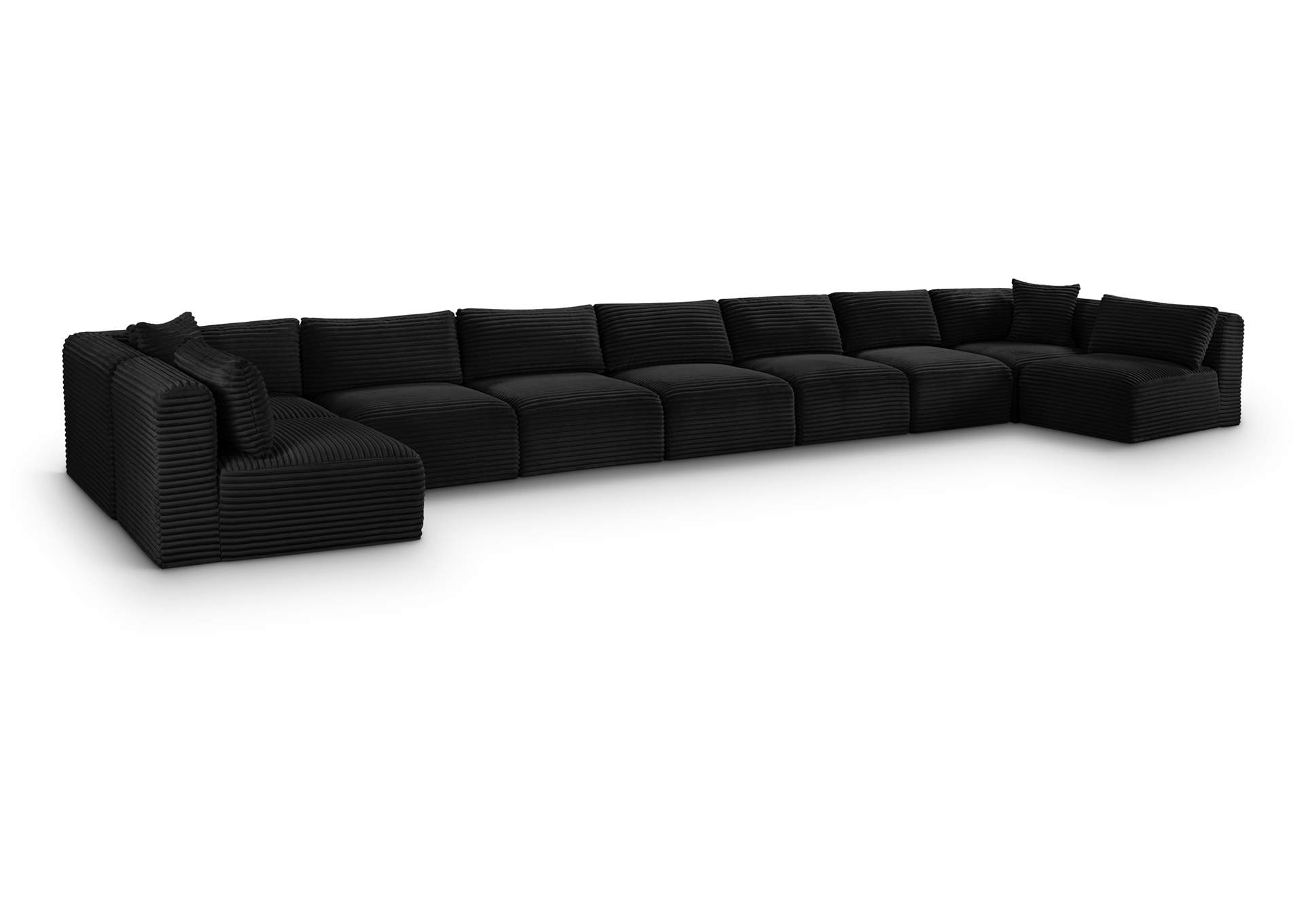 Shaggy Black Corduroy Performance Fabric Modular Sectional